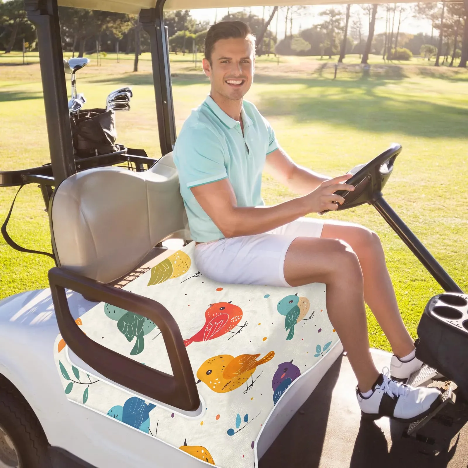 Tiveruda 51" x 31" Golf Cart Seat Cover — Colorful Birds Pattern image 4