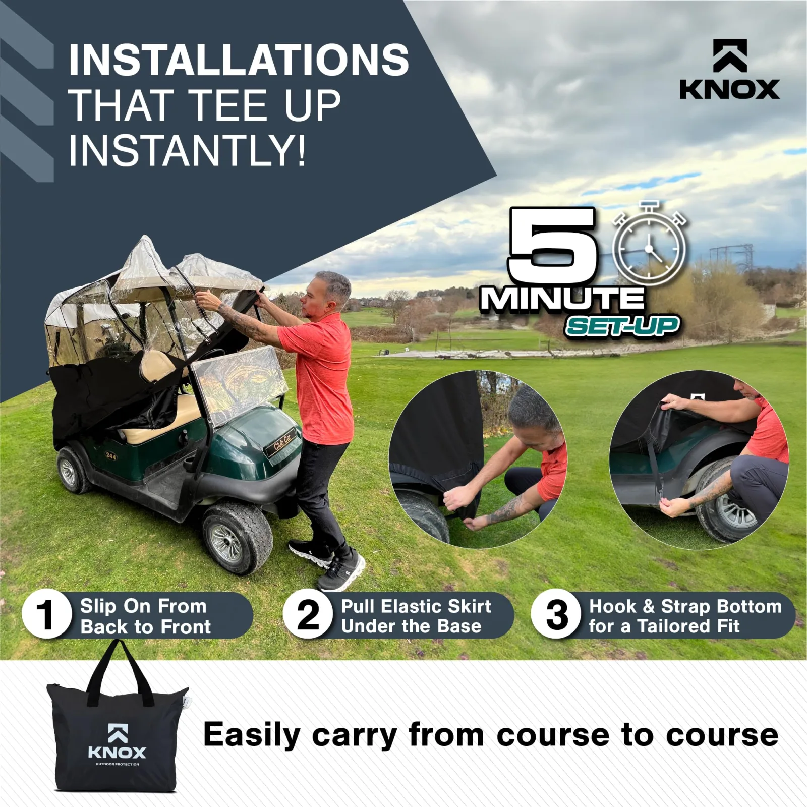North East Harbor 2-Person Golf Cart Enclosure 55" Short Roof - GCC-T20-WBN image 3