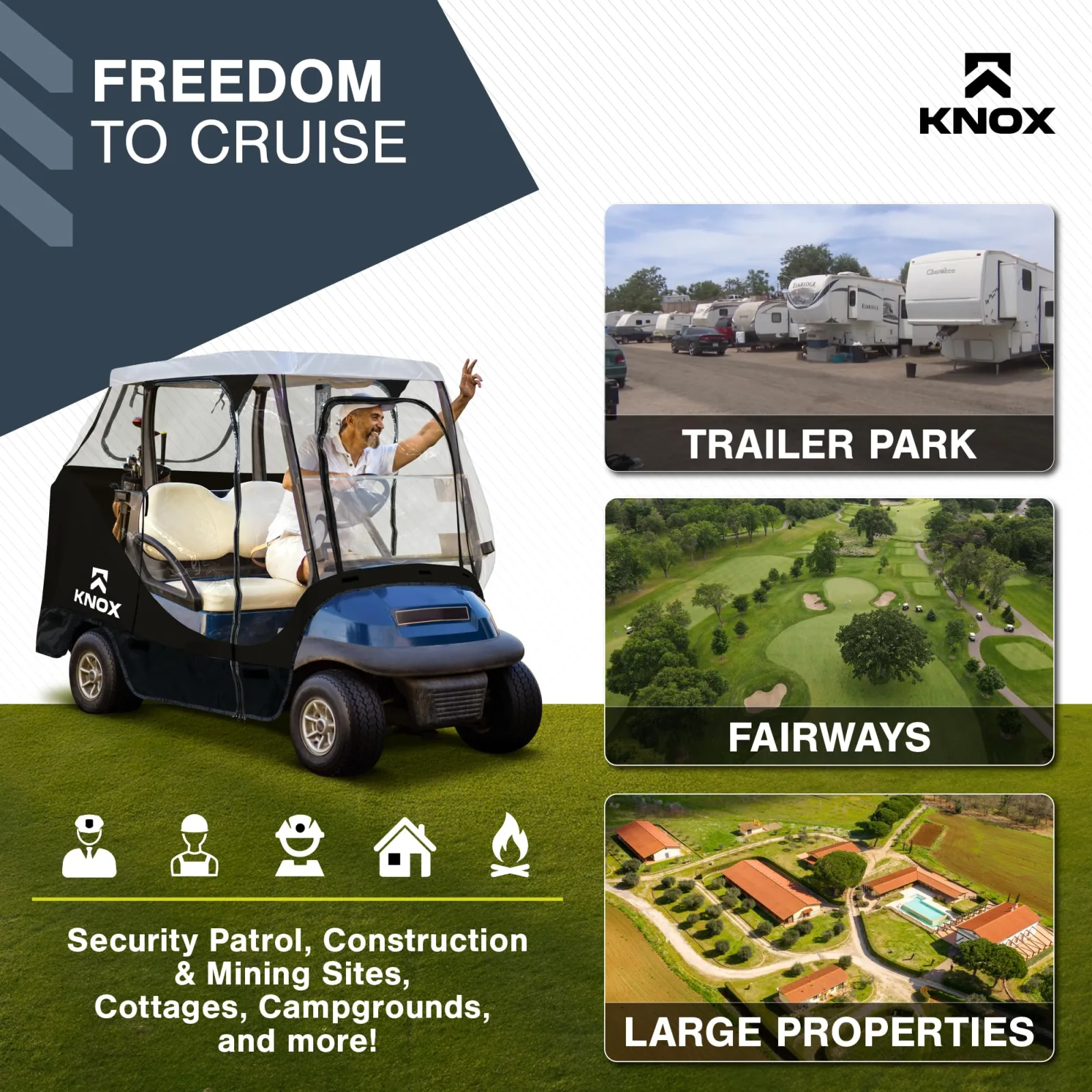 North East Harbor 2-Person Golf Cart Enclosure 55" Short Roof - GCC-T20-WBN image 4