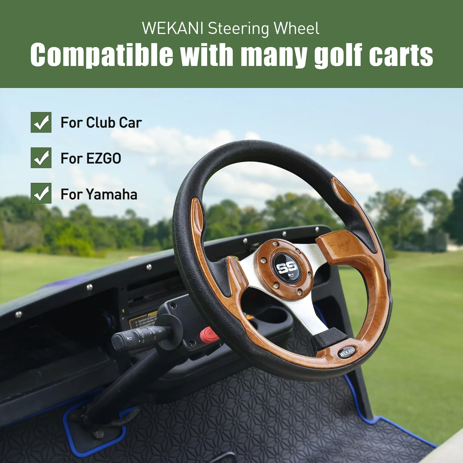 WEKANI Wood-Grain Golf Cart Steering Wheel, 14-Inch image 2