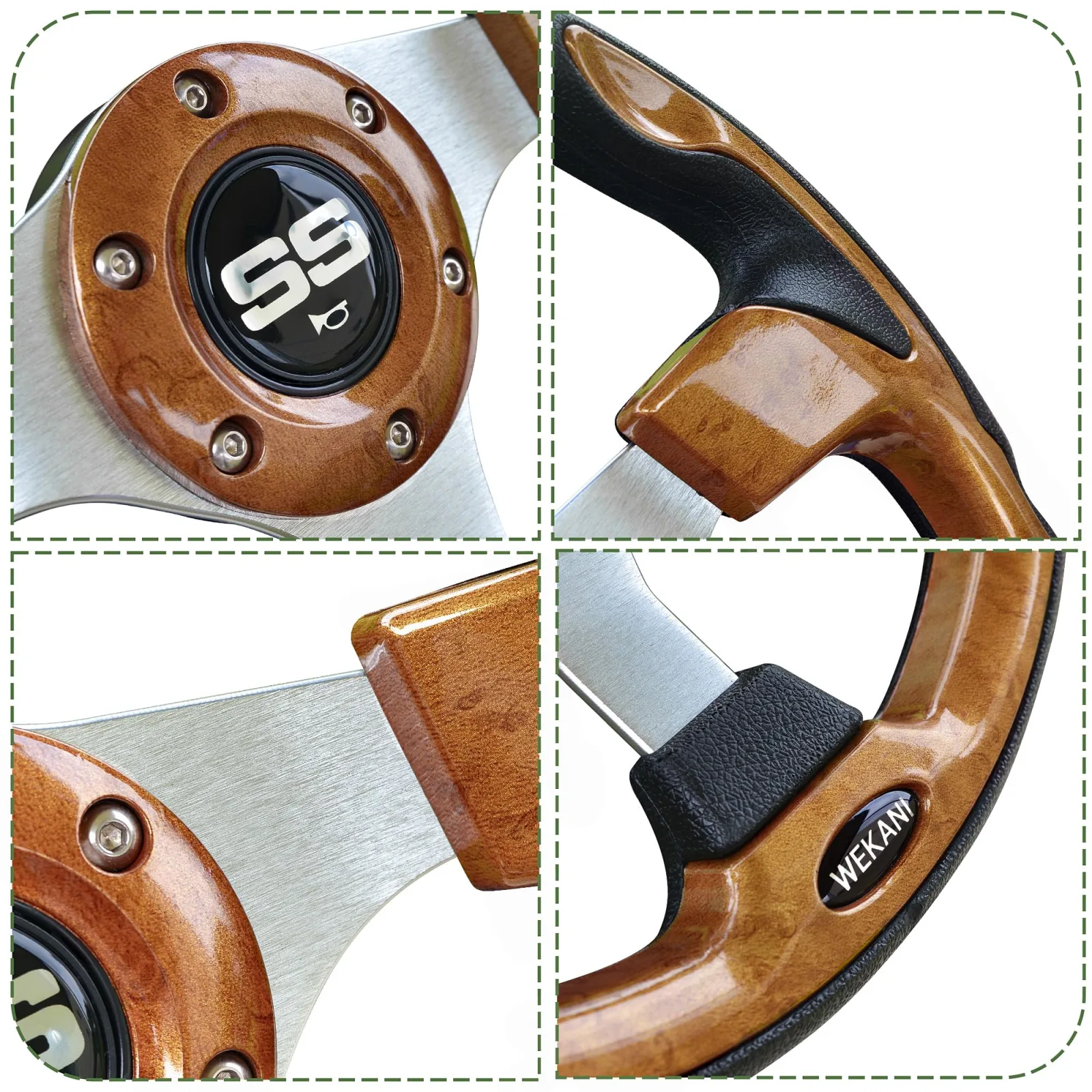 WEKANI Wood-Grain Golf Cart Steering Wheel, 14-Inch image 3