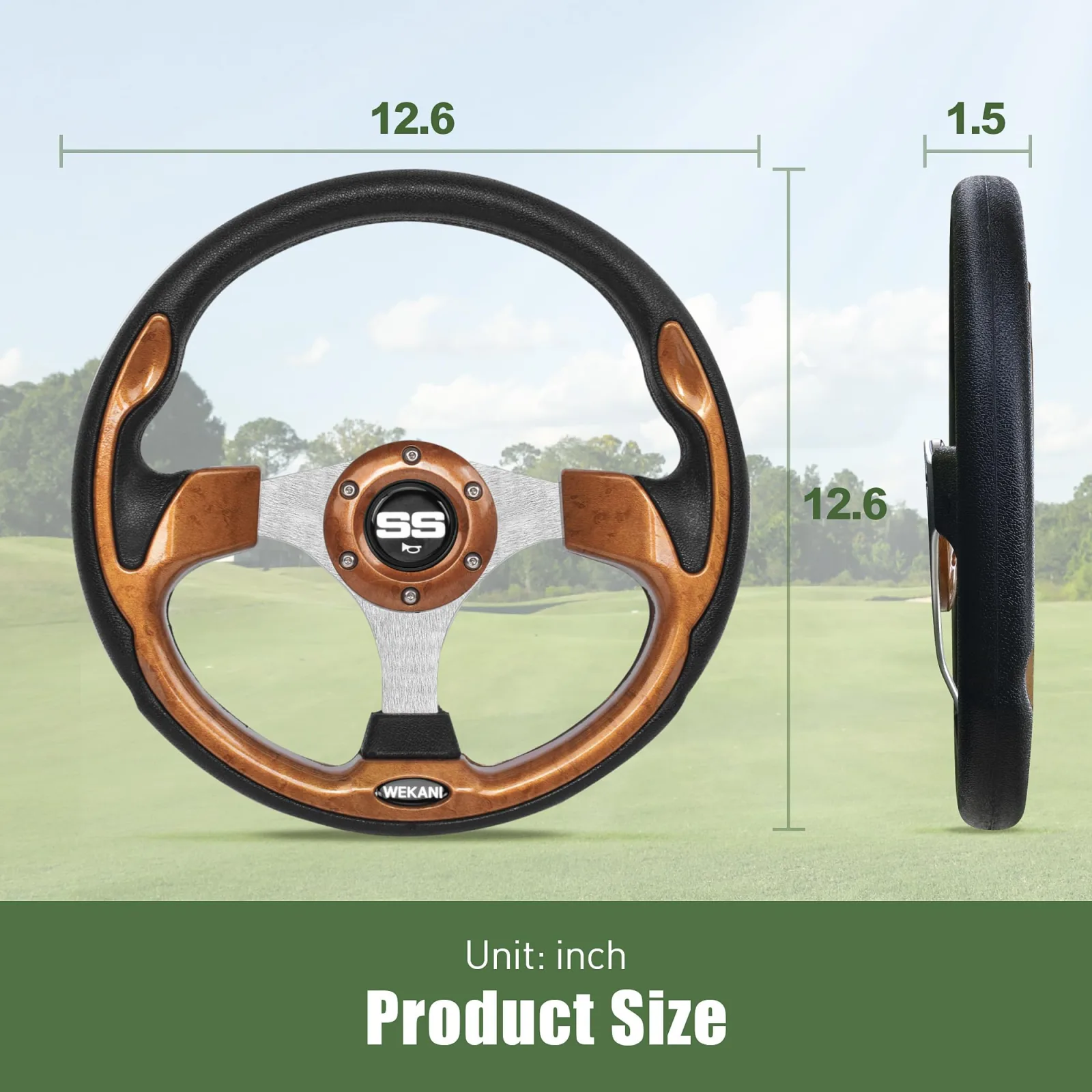 WEKANI Wood-Grain Golf Cart Steering Wheel, 14-Inch image 4