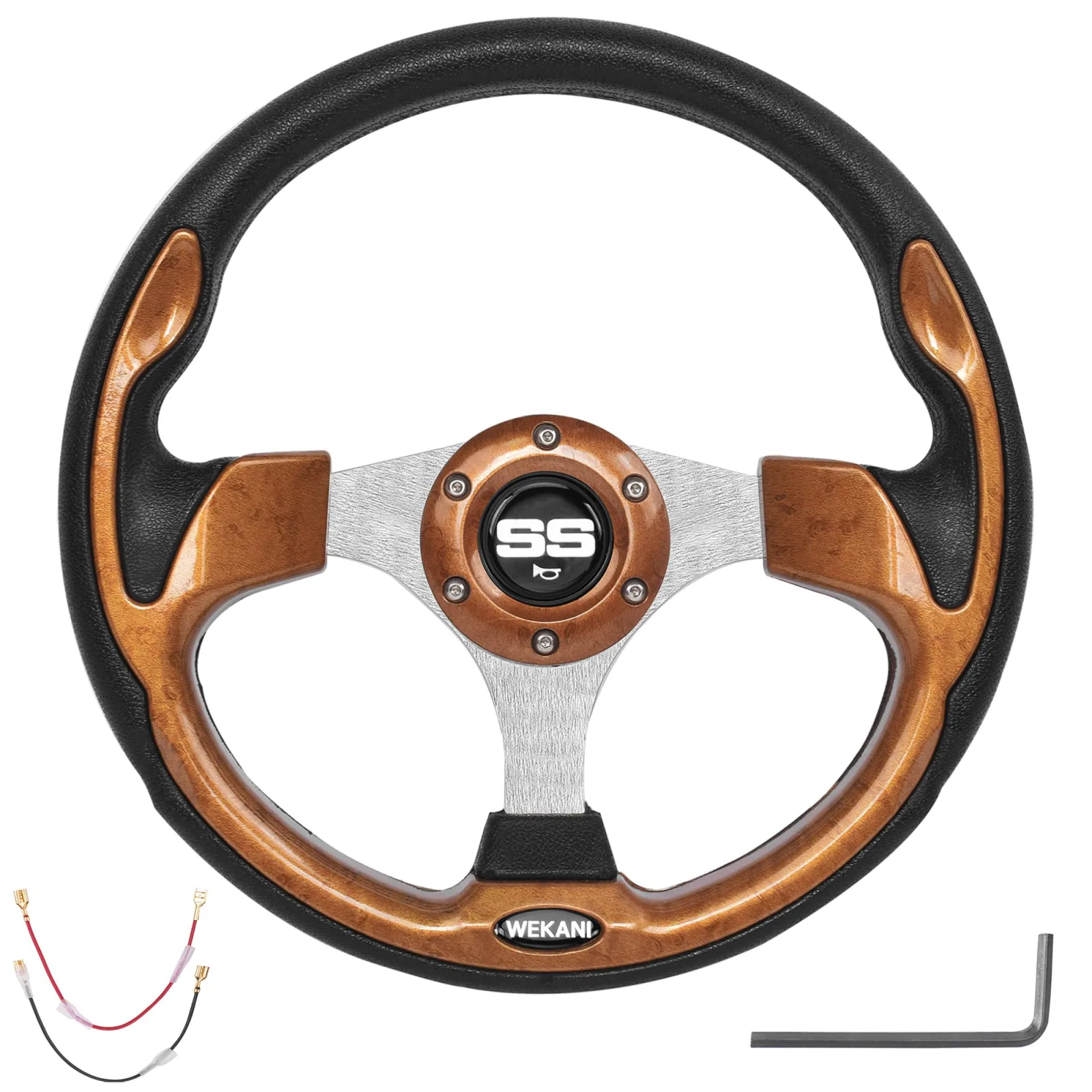 WEKANI Wood-Grain Golf Cart Steering Wheel, 14-Inch