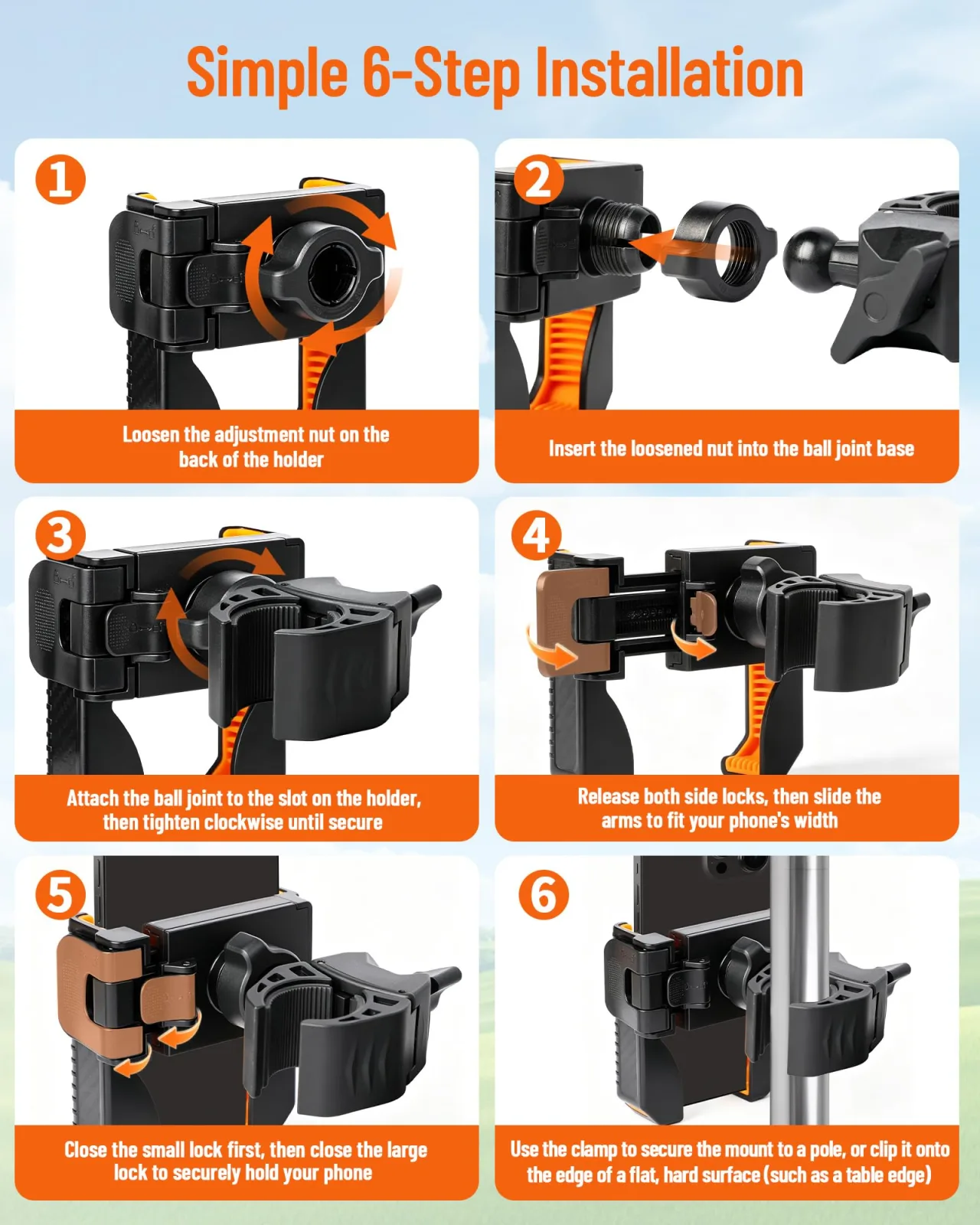 SirDone Golf Cart Phone Holder Mount GOIF-SJZJ-HS01 — 360° Clamp Mount image 3