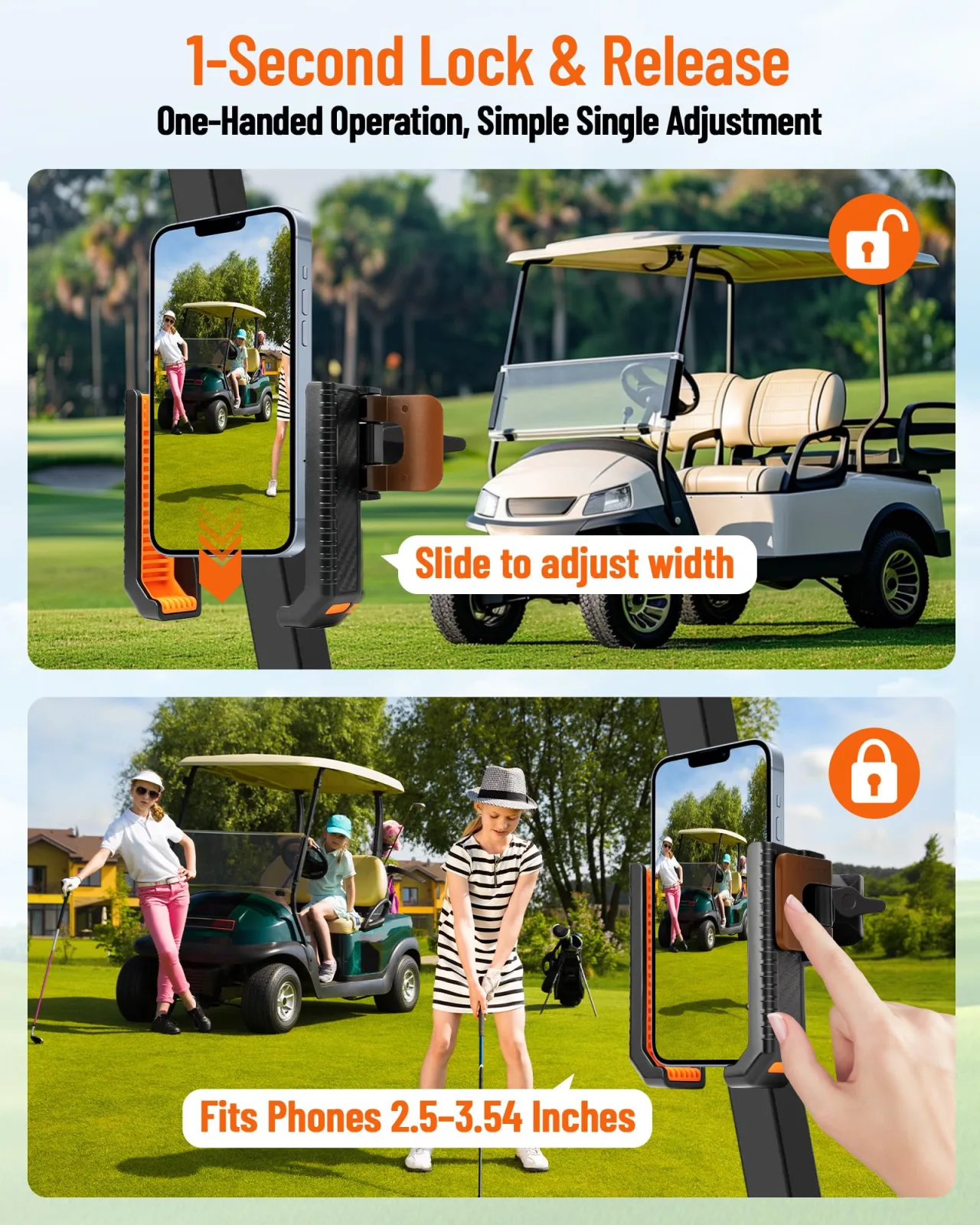 SirDone Golf Cart Phone Holder Mount GOIF-SJZJ-HS01 — 360° Clamp Mount image 4