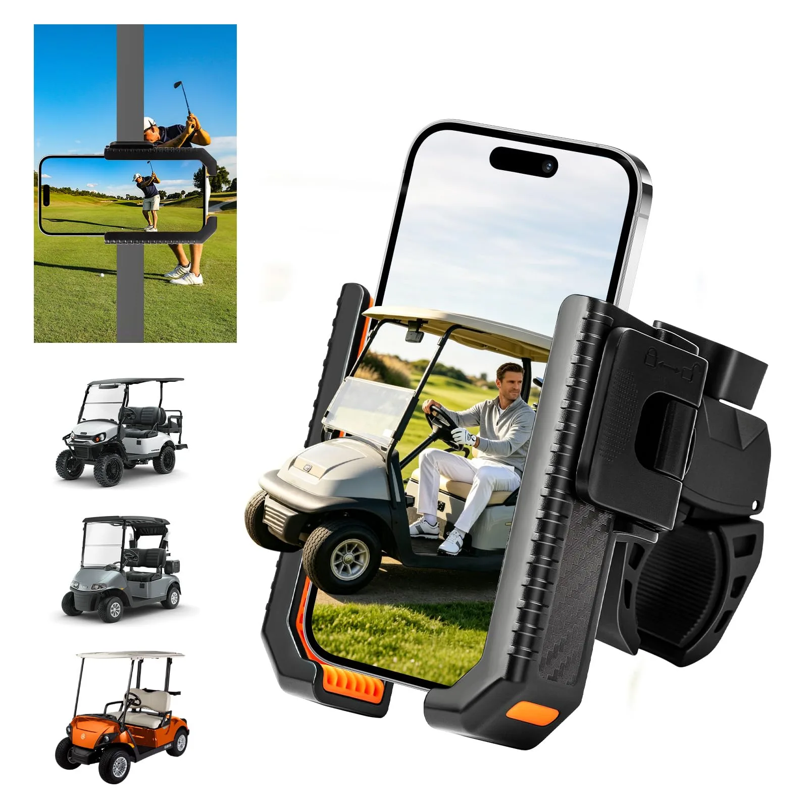 SirDone Golf Cart Phone Holder Mount GOIF-SJZJ-HS01 — 360° Clamp Mount