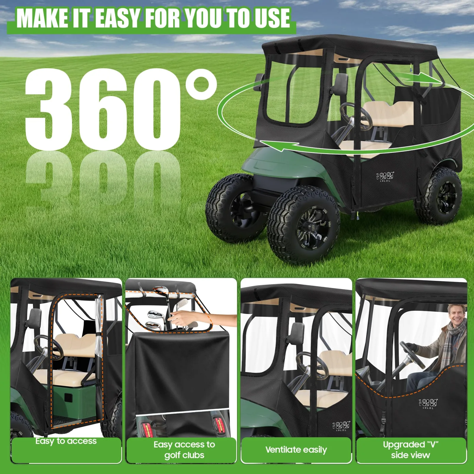 10L0L 2-Passenger Driving Enclosure for E-Z-GO TXT & RXV with Adjustable Cup Holder image 4