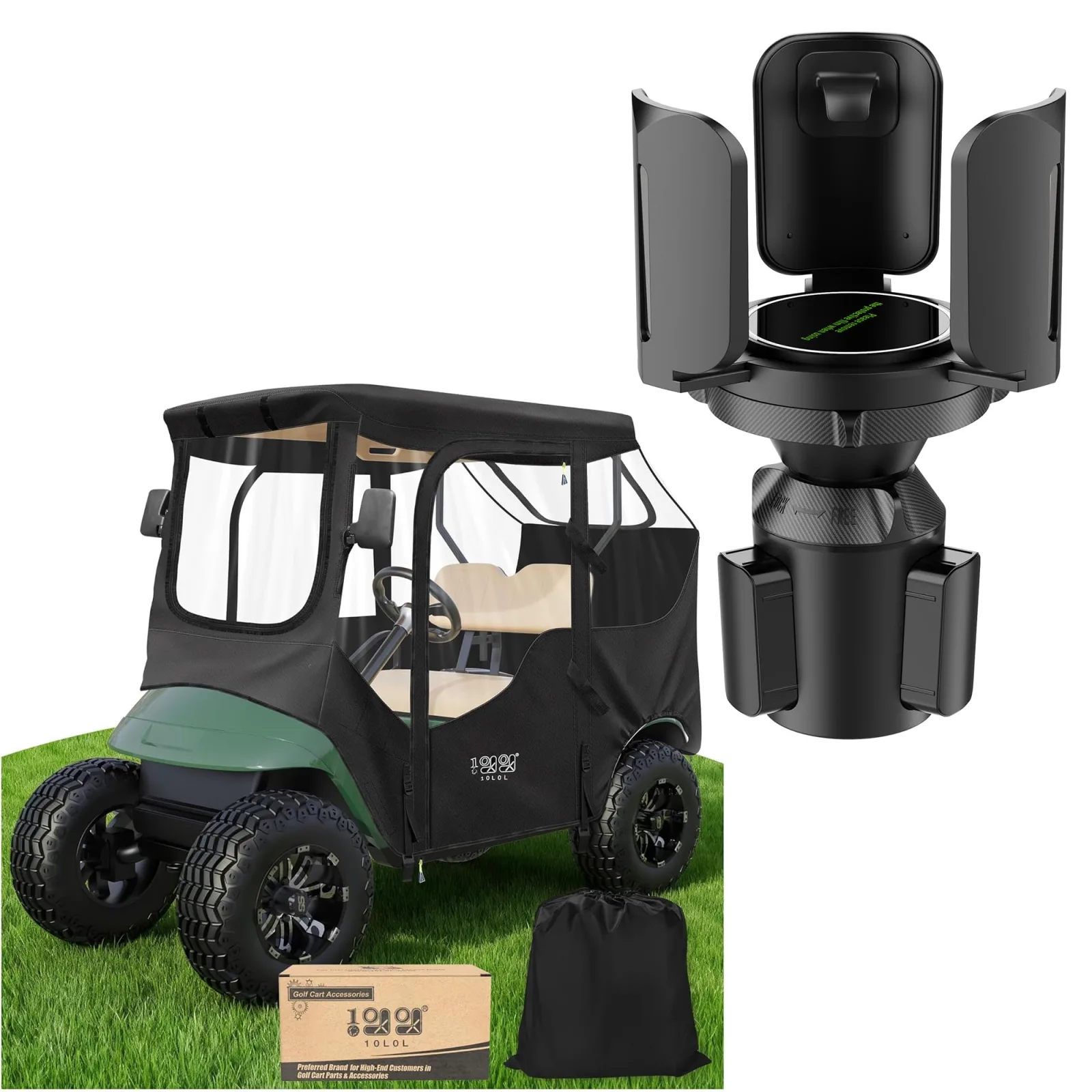 10L0L 2-Passenger Driving Enclosure for E-Z-GO TXT & RXV with Adjustable Cup Holder
