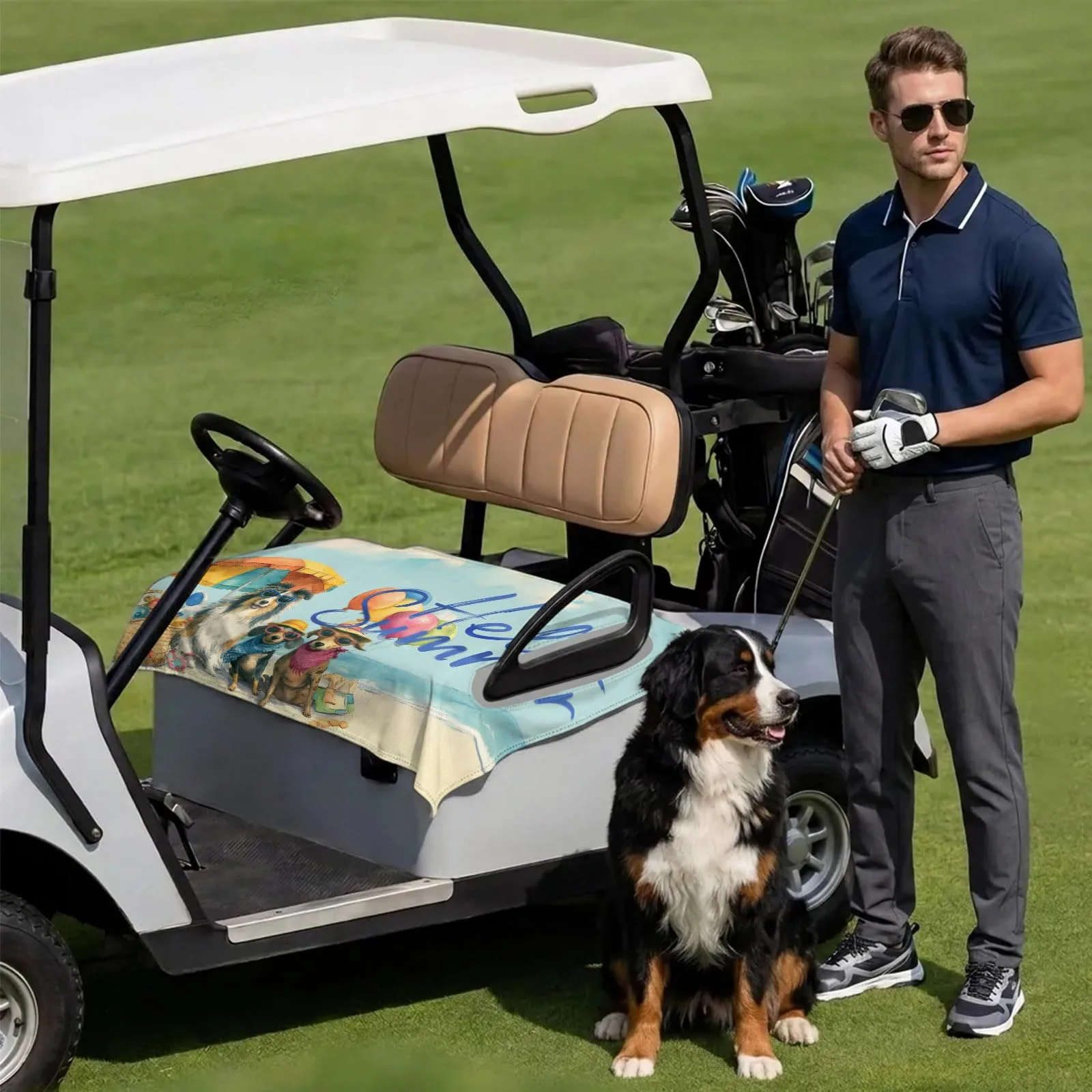 DecorLovee Coastal Dogs Golf Cart Seat Cover, 51 x 31 in image 3