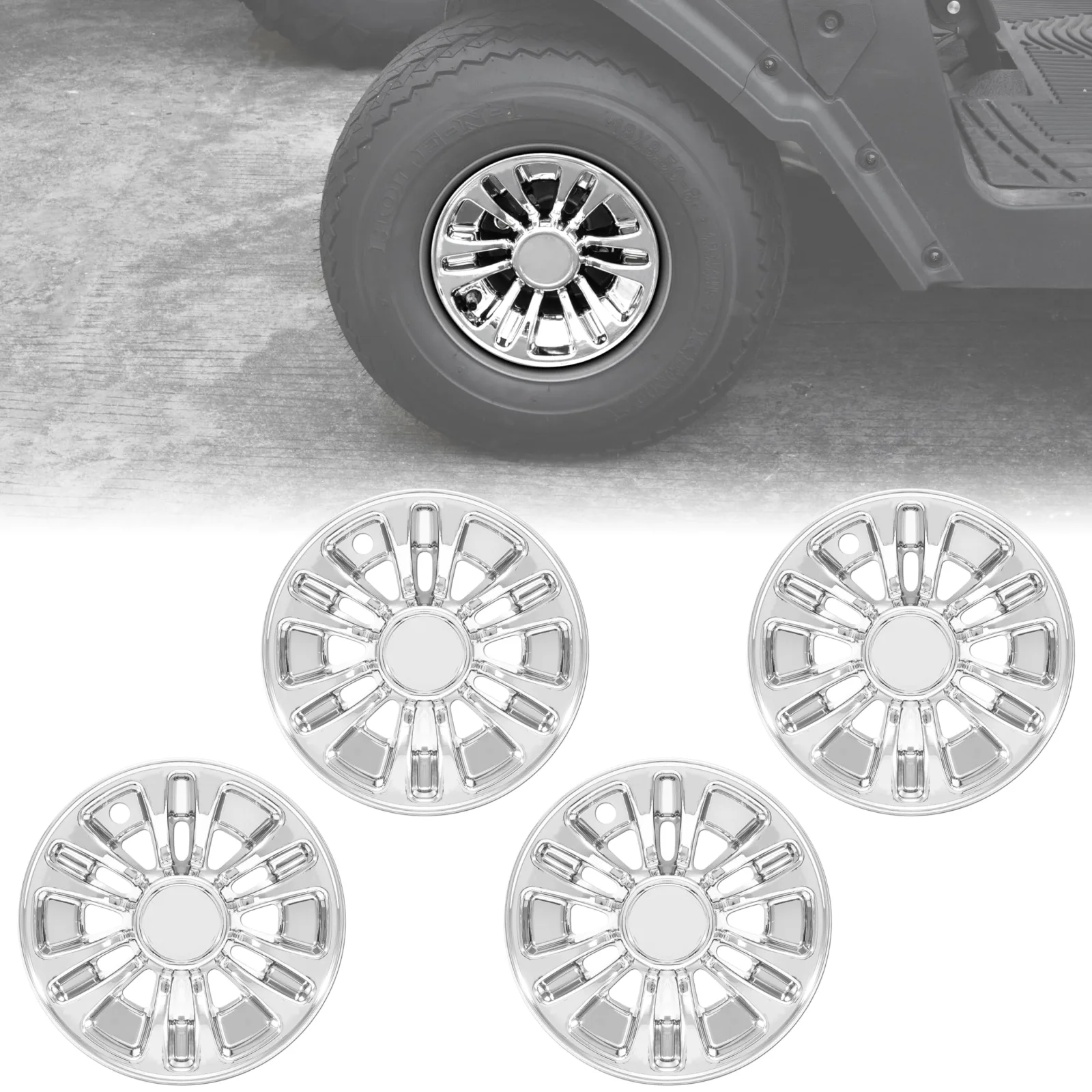 SAUTVS 8-Inch Chrome Golf Cart Wheel Hub Caps
