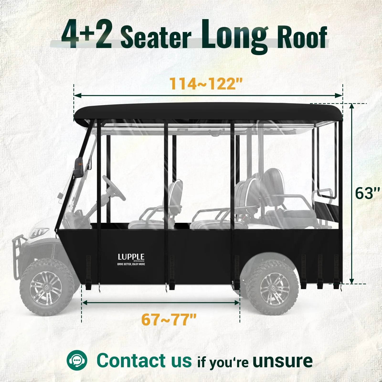 LUPPLE 6-Passenger Golf Cart Enclosure, 114–122-Inch Roof image 3