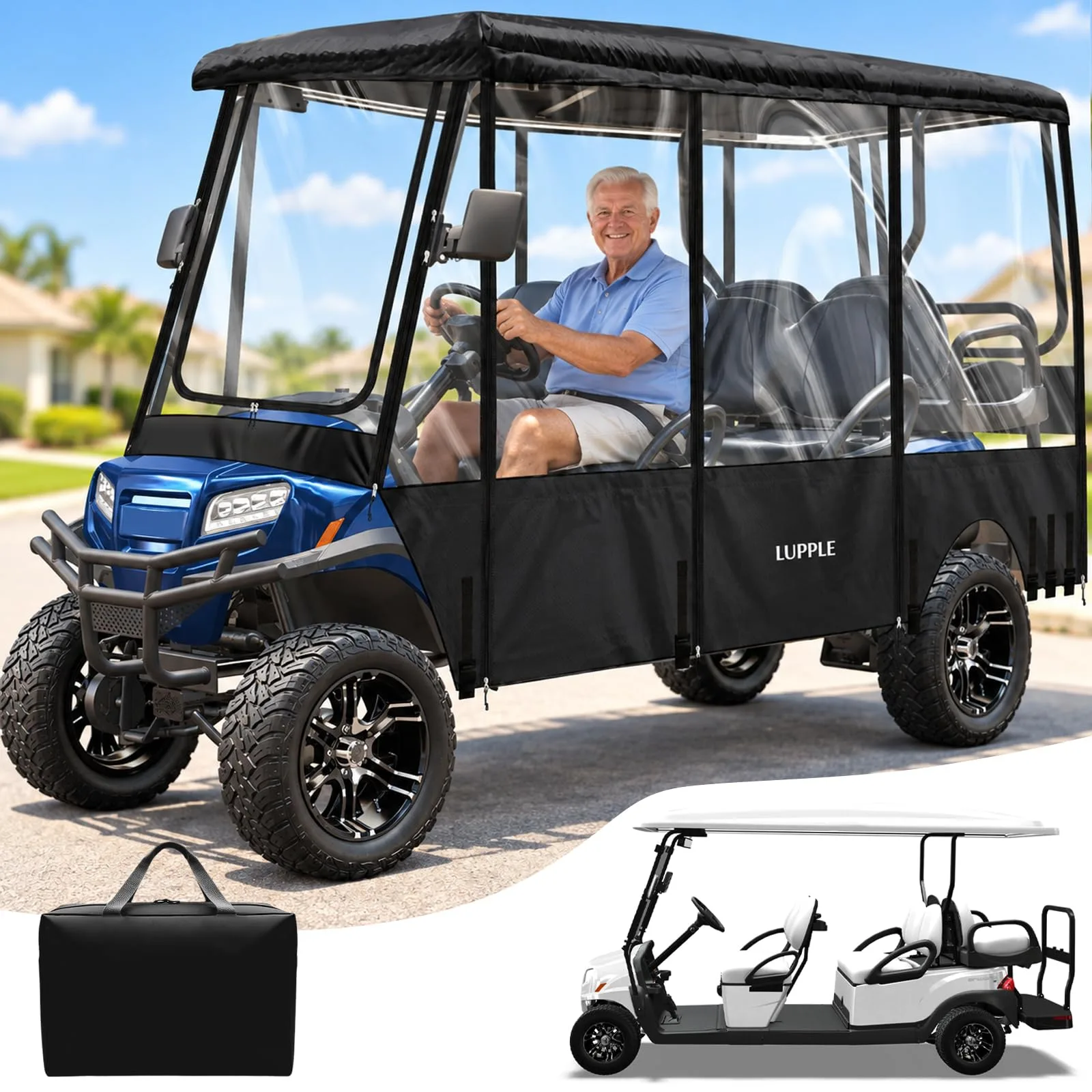 LUPPLE 6-Passenger Golf Cart Enclosure, 114–122-Inch Roof
