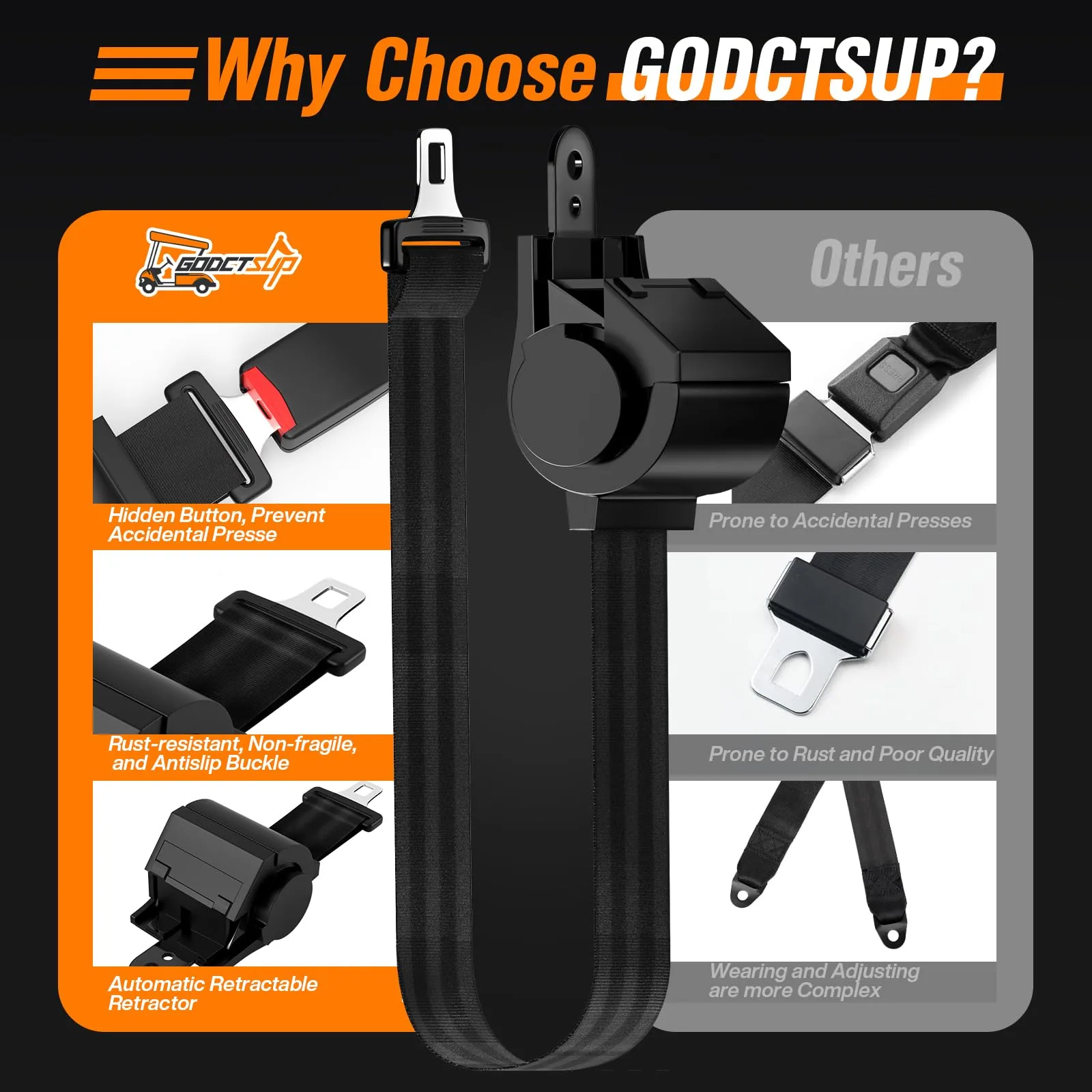 GODCTSUP 42-Inch Golf Cart Seat Belt Kit, 4-Piece image 4