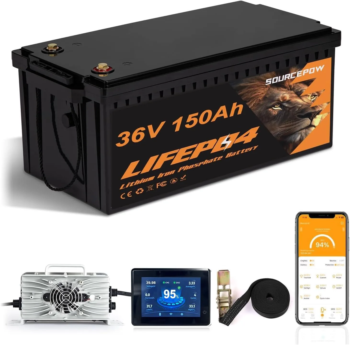 SOURCEPOW 36V 150Ah LiFePO4 Golf Cart Battery SP36150BT