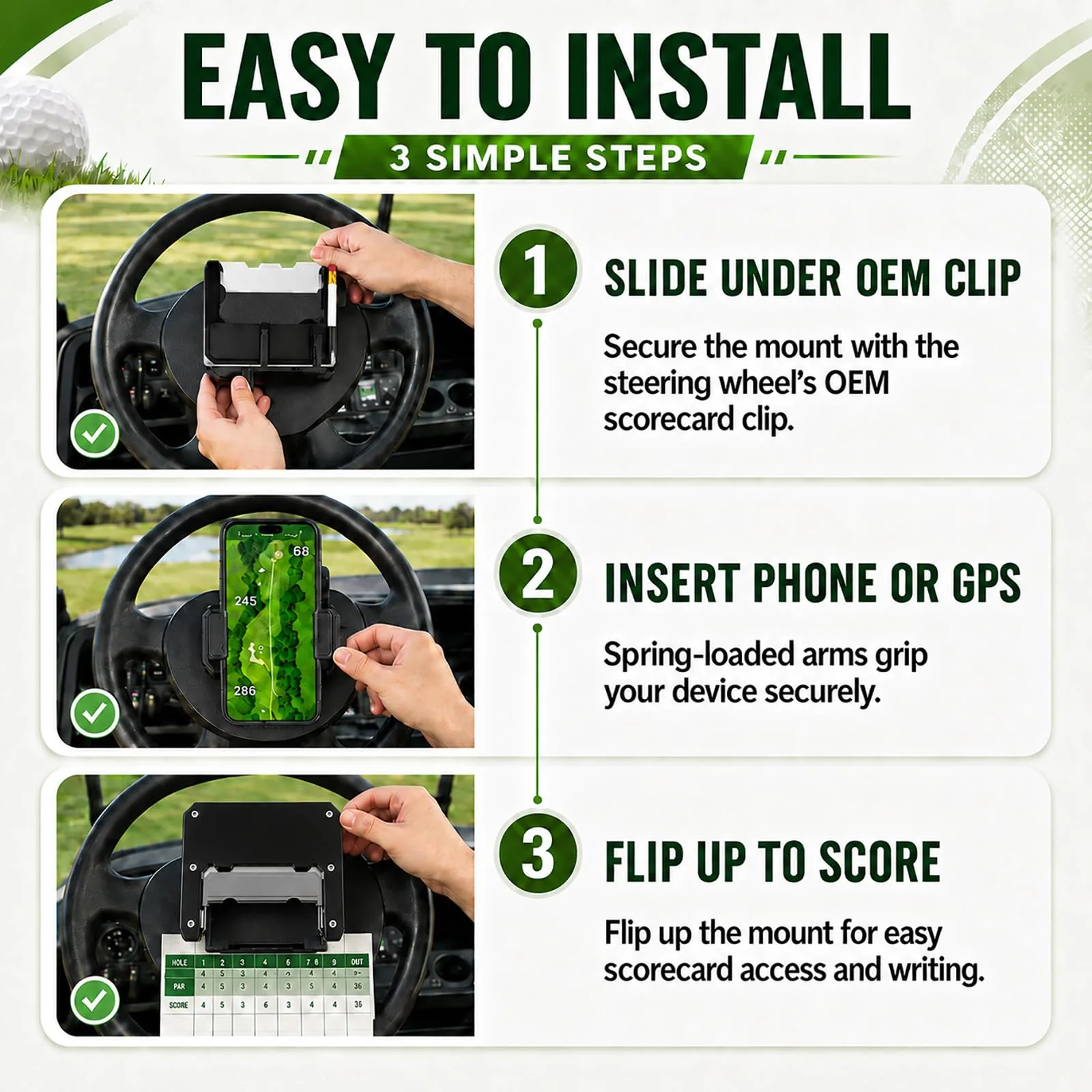 XINSTCO Golf Cart Steering Wheel Phone Mount image 3