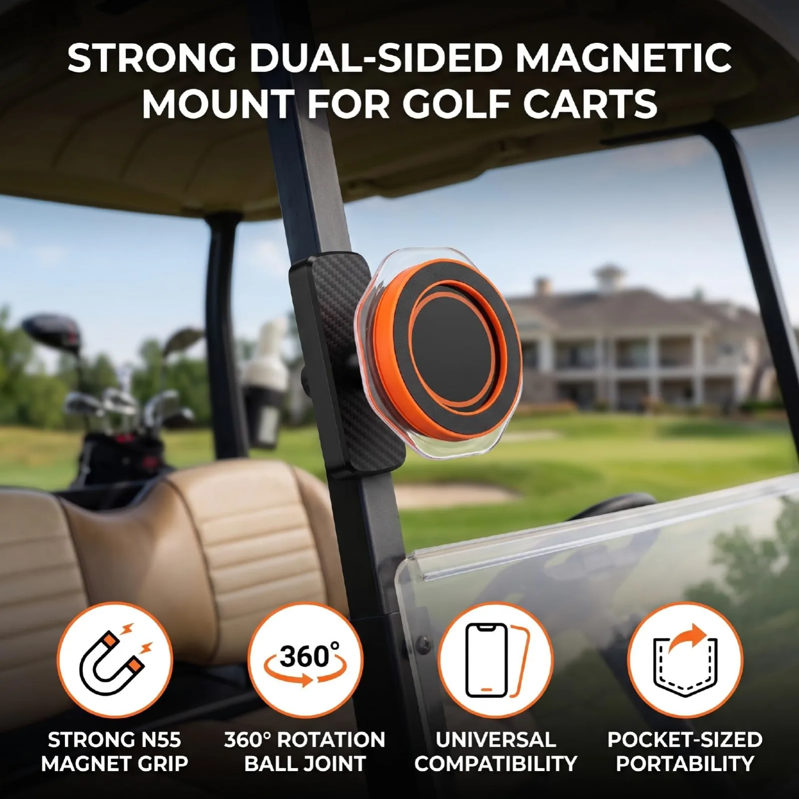 Fabater Magnetic Golf Cart Phone Mount, Orange – Fabater8p9r6el03a-12 image 2
