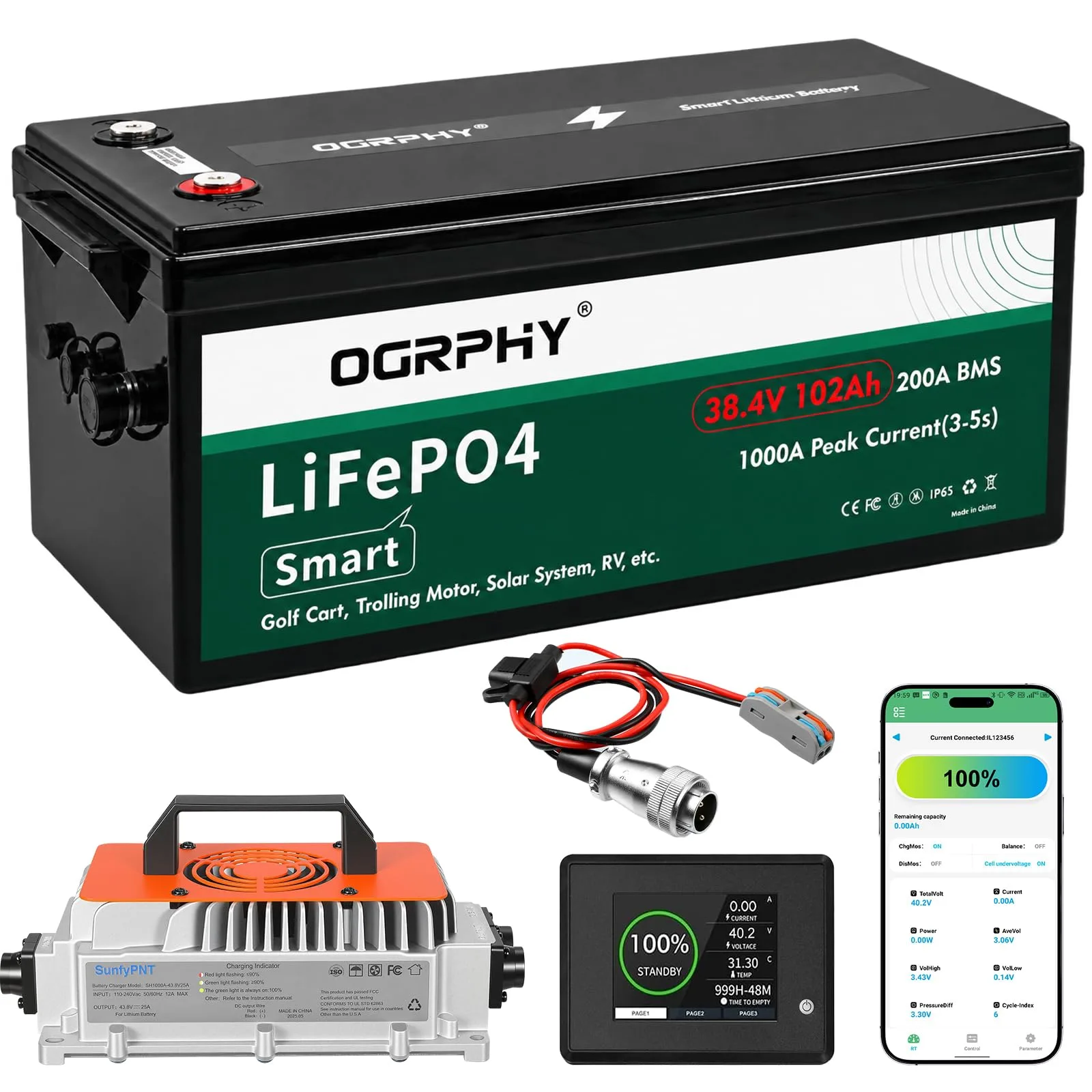 OGRPHY LAF36102 36V 102Ah Lithium Golf Cart Battery Kit