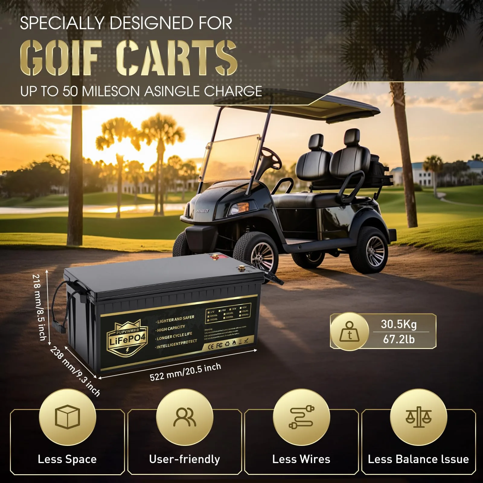 PUPVWMHB 36V 105Ah LiFePO4 Golf Cart Battery image 2