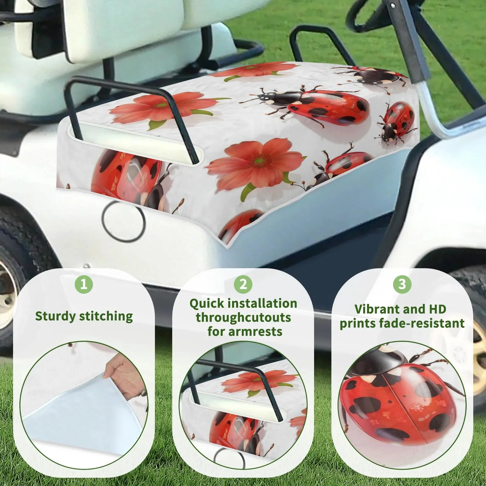Tiveruda 51" x 31" Cute Ladybirds Universal Golf Cart Seat Cover image 3