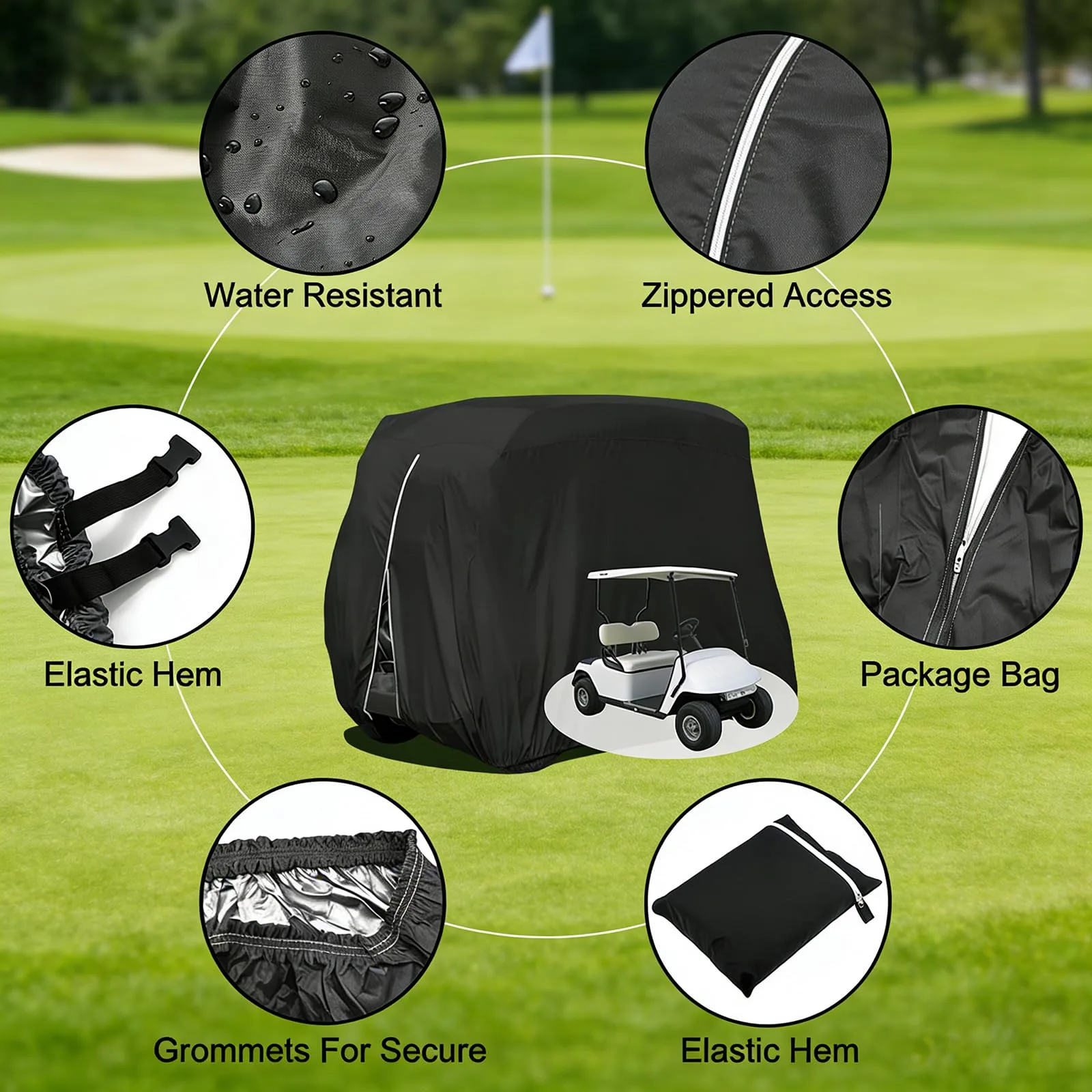 Heavy-Duty Golf Cart Cover for Polaris/GEM GEM e4 2000s-pr, Water Resistant All-Weather Protection, Golf Cart Protective Cover Garage image 3