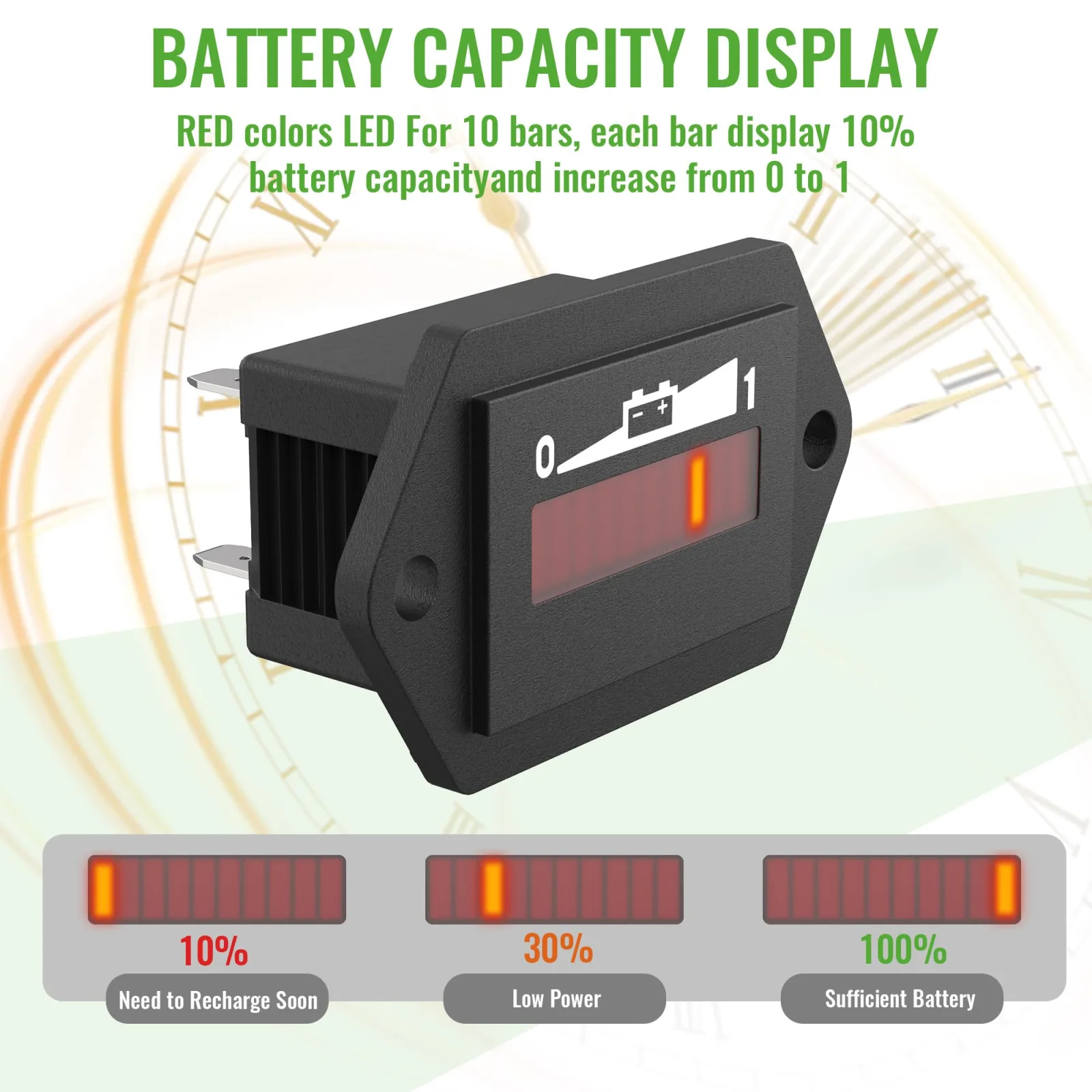 10L0L 36V Golf Cart Battery Meter LED Gauge image 3