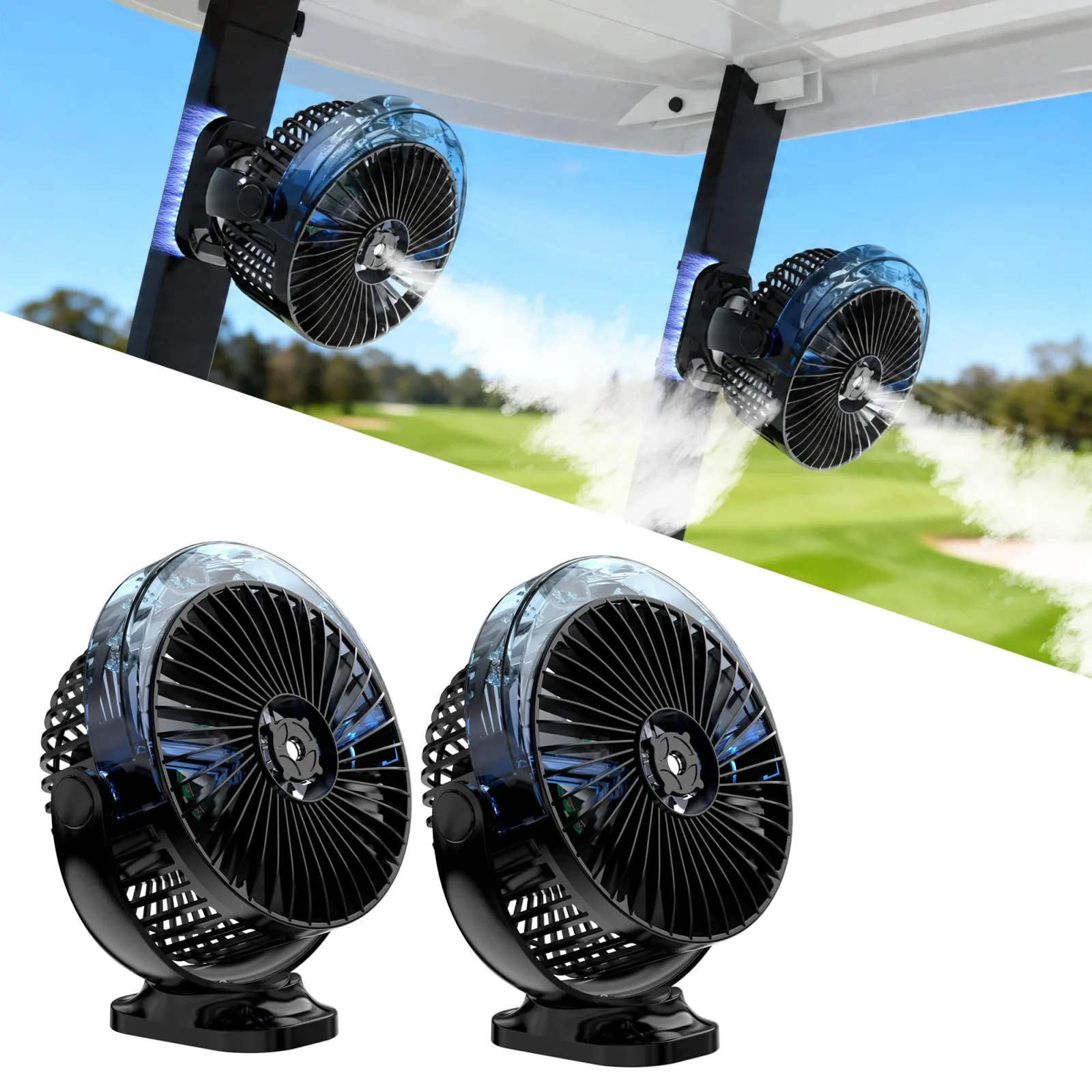 Katgogoo YH-F159-H Magnetic Misting Golf Cart Fan with Light
