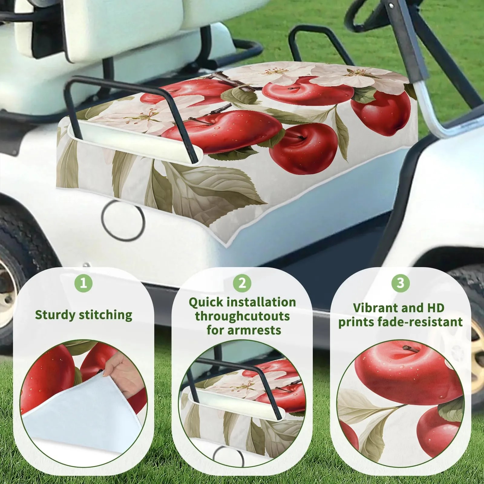 Tiveruda Apple Flower Golf Cart Seat Cover, 51 x 31 in image 3