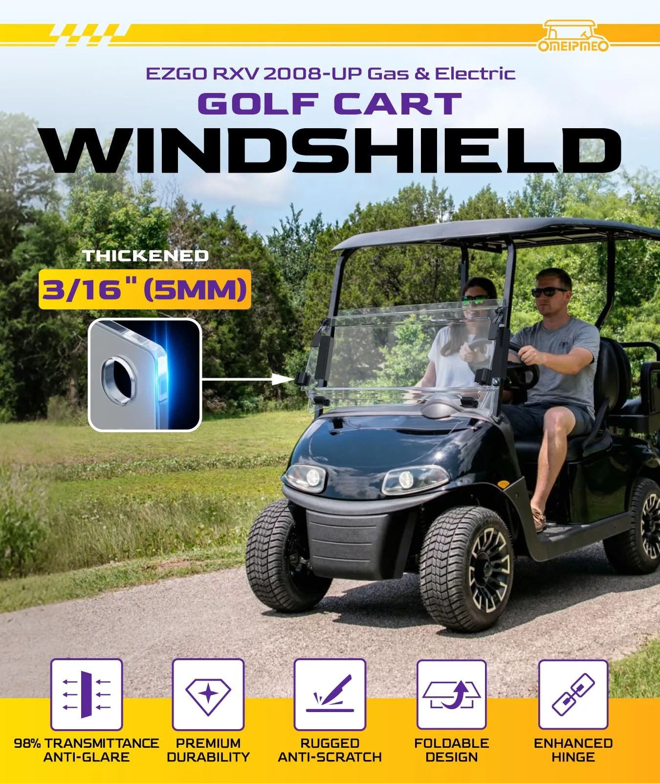 OMEIPMEO Foldable Windshield for E-Z-GO RXV 2008+ image 2