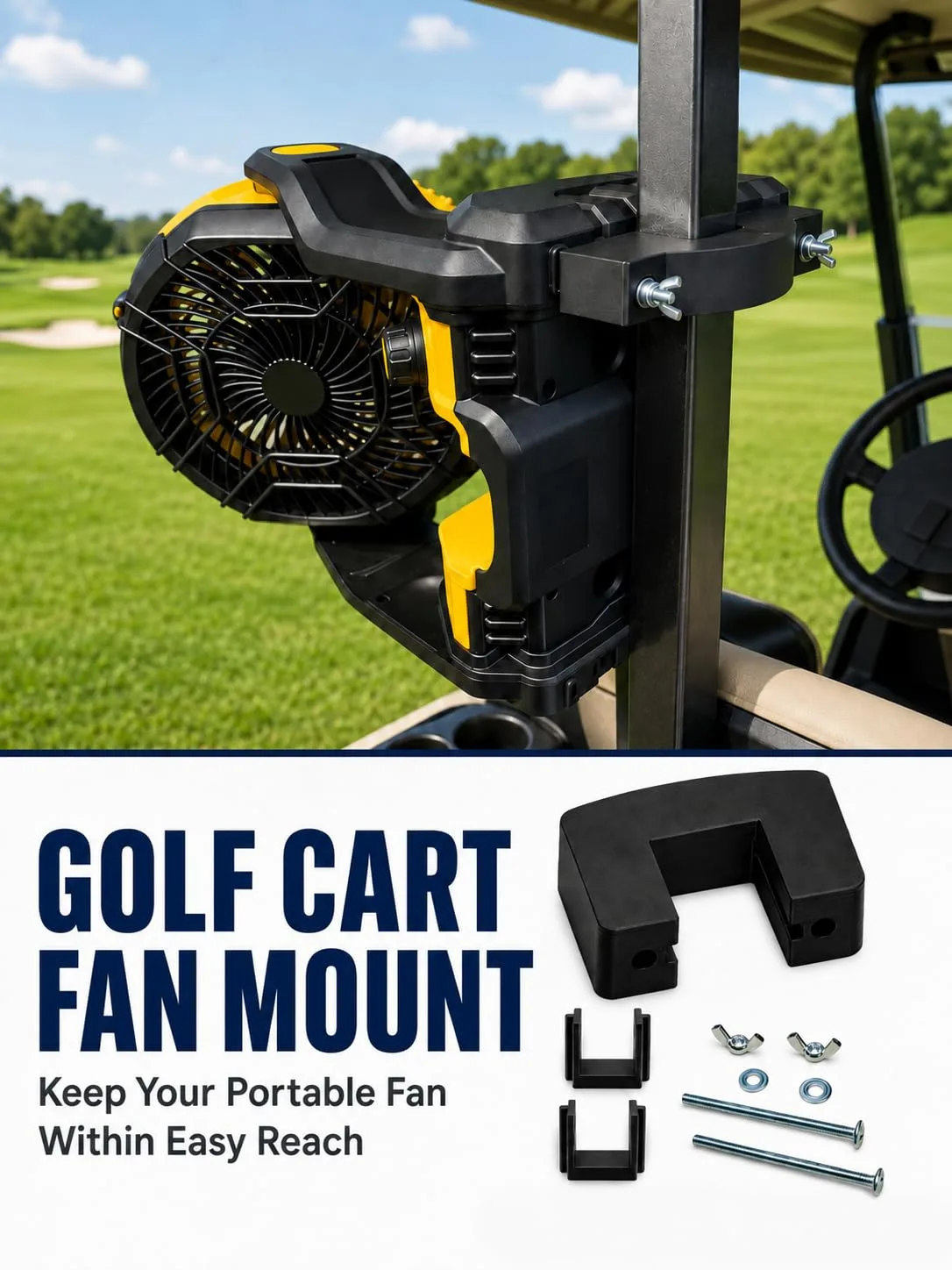 Generic Adjustable Fan Mount Bracket for 1–1.25" Square Tube (Yellow) image 2