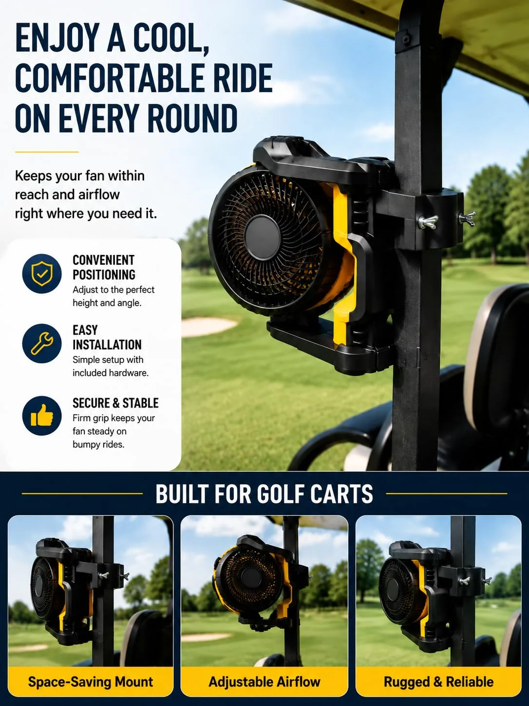 Generic Adjustable Fan Mount Bracket for 1–1.25" Square Tube (Yellow) image 4