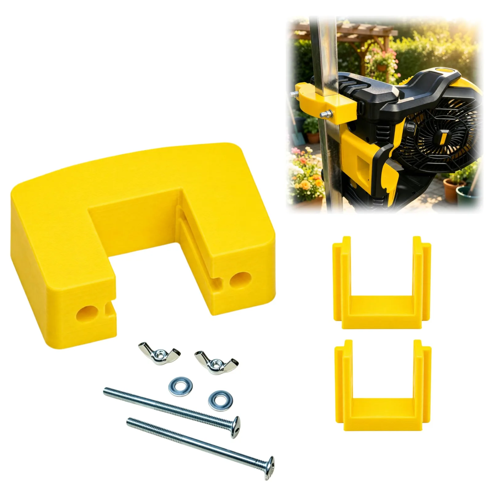 Generic Adjustable Fan Mount Bracket for 1–1.25" Square Tube (Yellow)