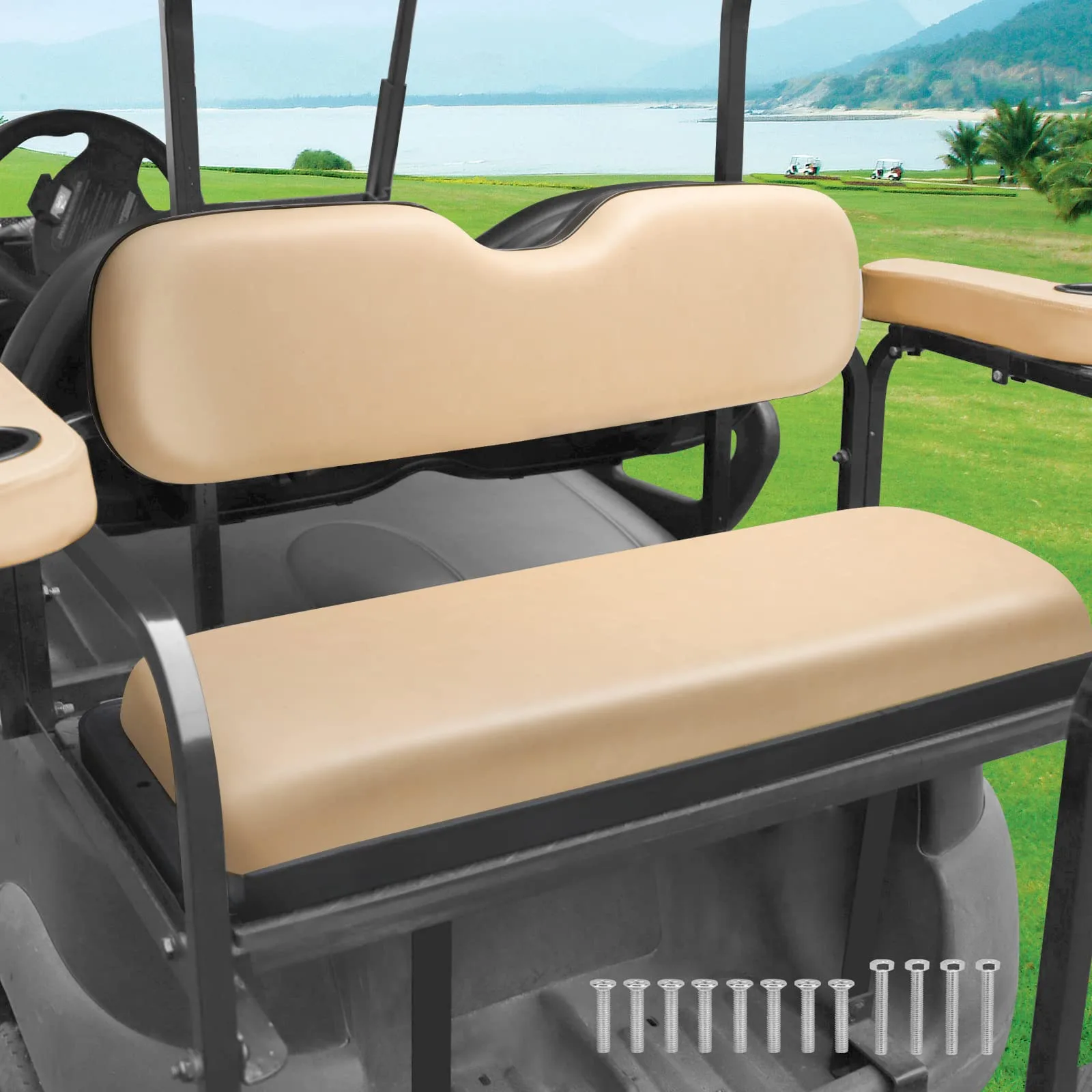 Roykaw Golf Cart Rear Flip Seat Cushions, Buff image 2