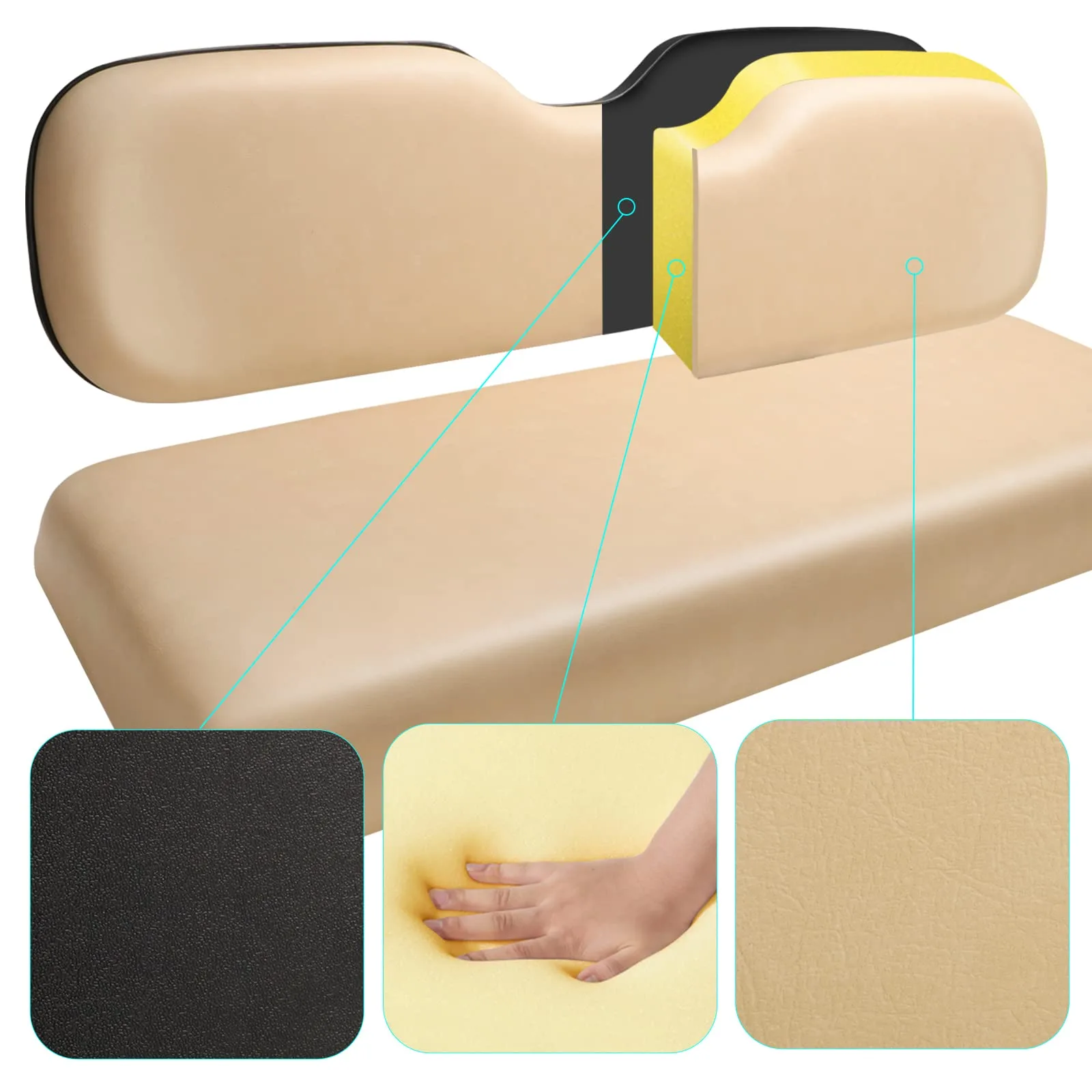 Roykaw Golf Cart Rear Flip Seat Cushions, Buff image 4