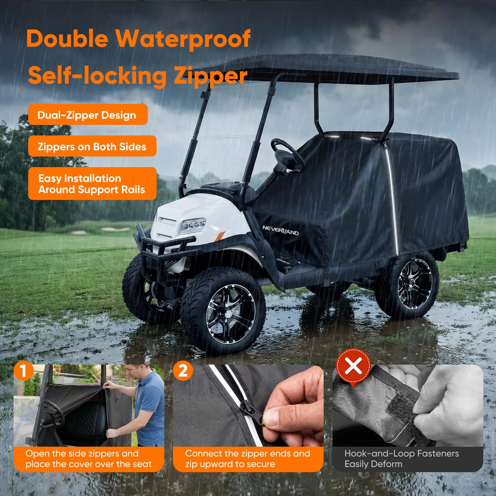 NEVERLAND A319-20-B Waterproof 2+2 Golf Cart Seat Cover image 2