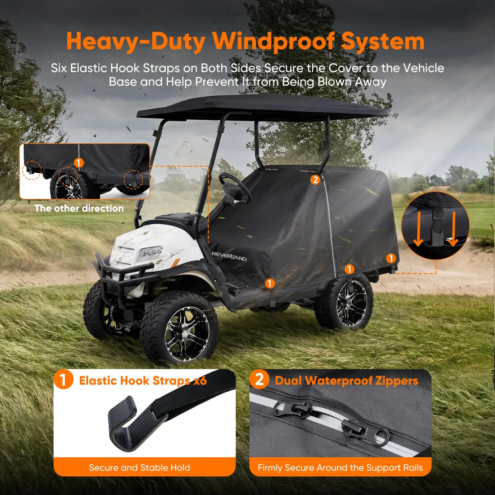 NEVERLAND A319-20-B Waterproof 2+2 Golf Cart Seat Cover image 3