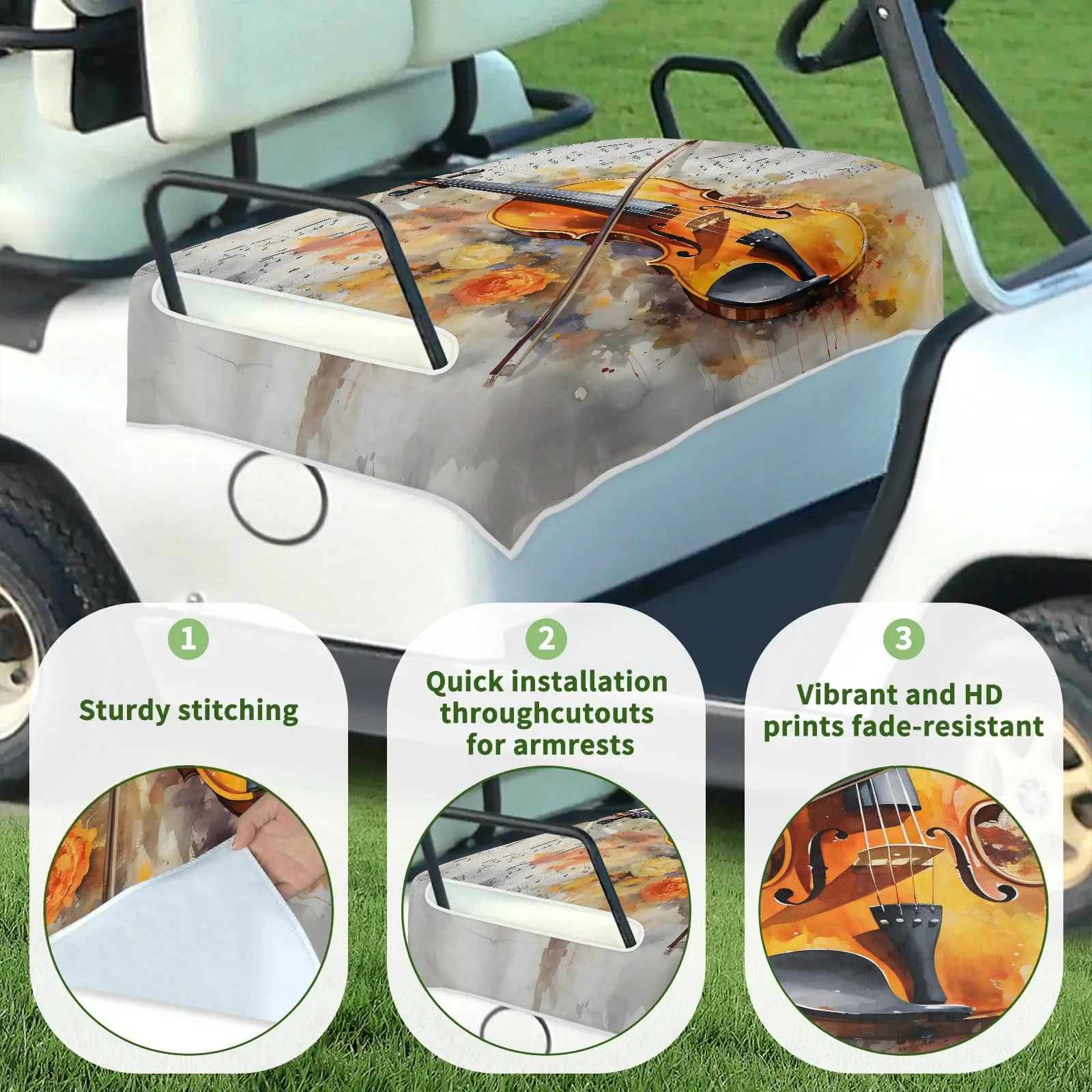 Tiveruda Vintage Violin Golf Cart Seat Cover 51 x 31 in image 3