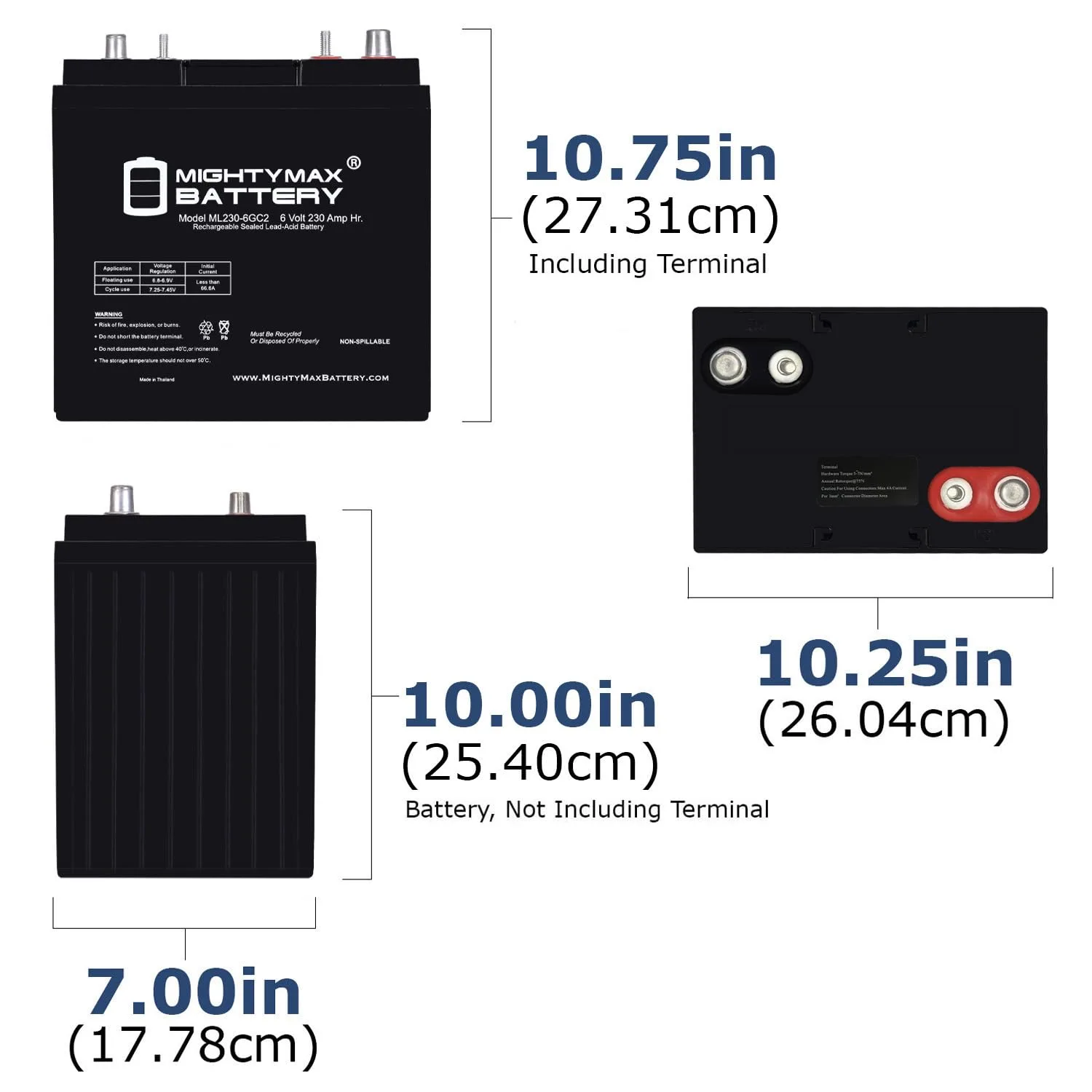 Mighty Max 6V 230Ah ML230-6GC2 Dual Terminal Battery image 2