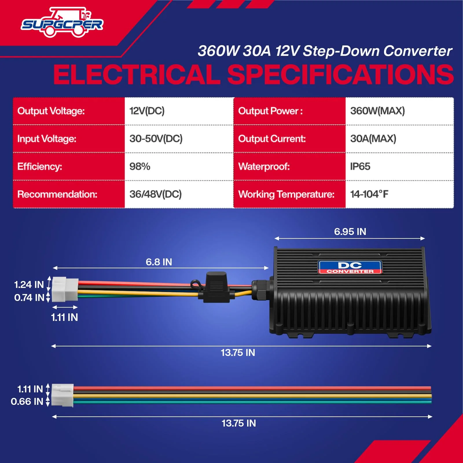 SUPGCPER 36V/48V to 12V Golf Cart Voltage Reducer image 3