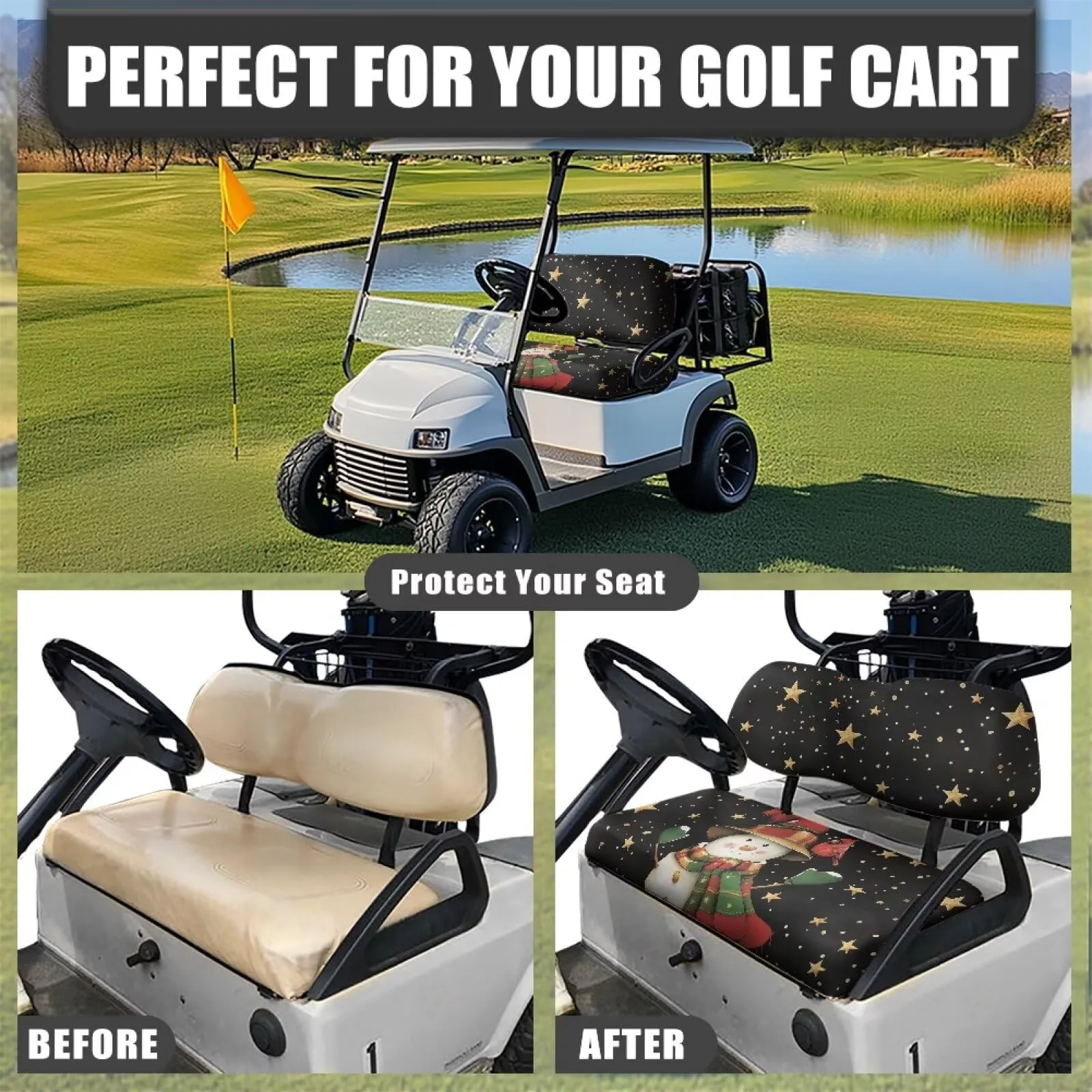 Quidrwyo Snowman Stars 2-Piece Golf Cart Seat Cover Set image 4
