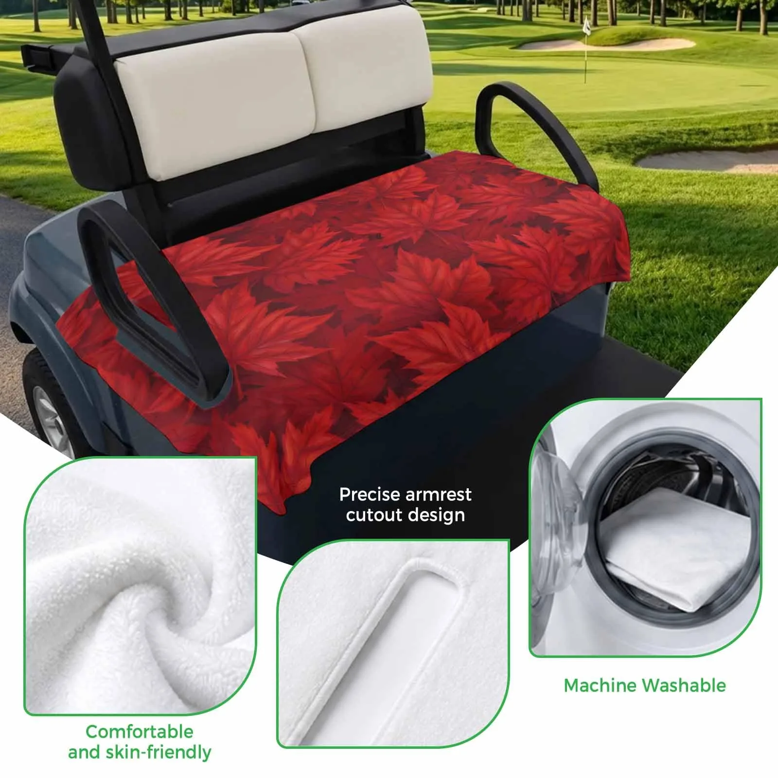 Trosturdspn 51" x 31" Red Maple Leaf Golf Cart Seat Towel Blanket image 3