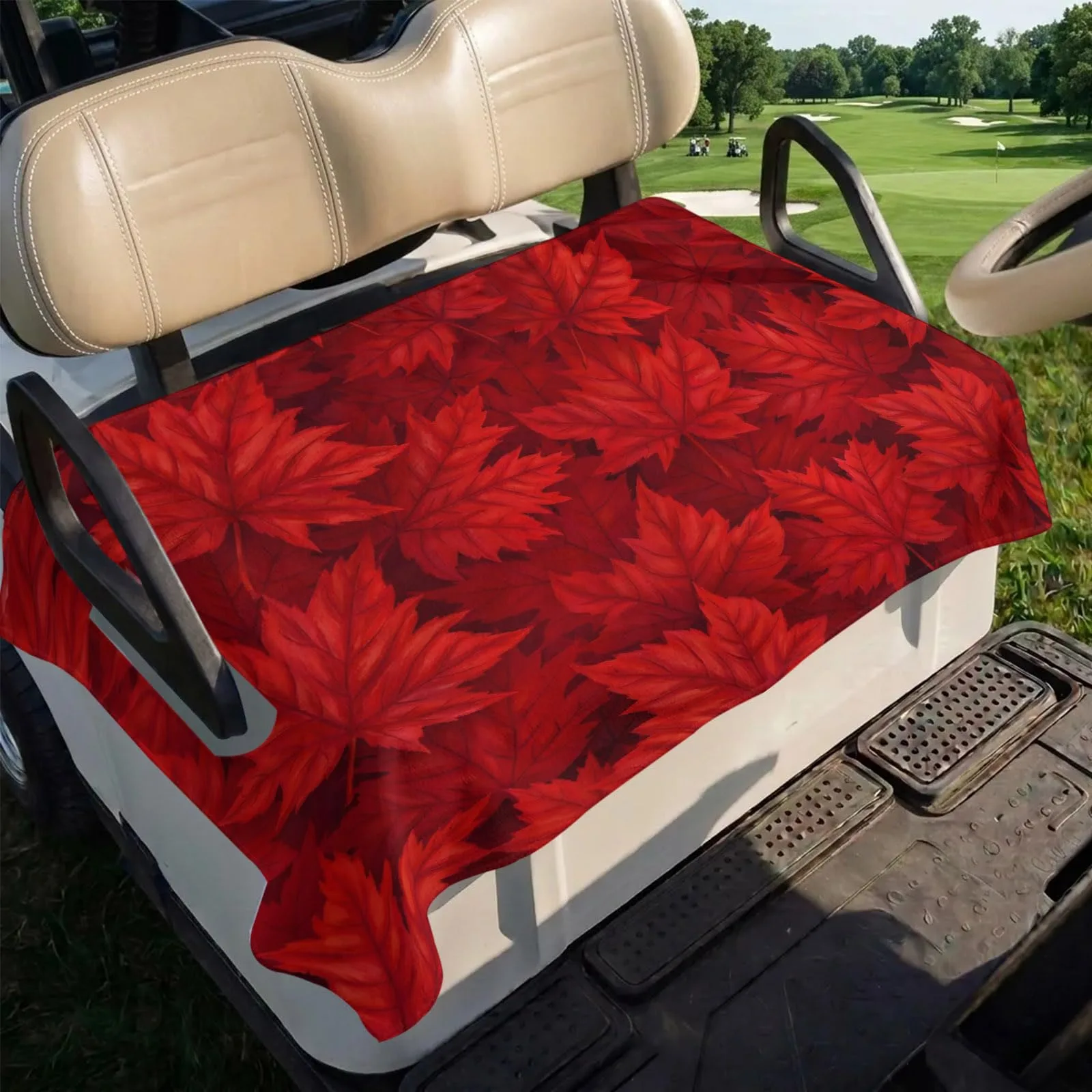 Trosturdspn 51" x 31" Red Maple Leaf Golf Cart Seat Towel Blanket image 4