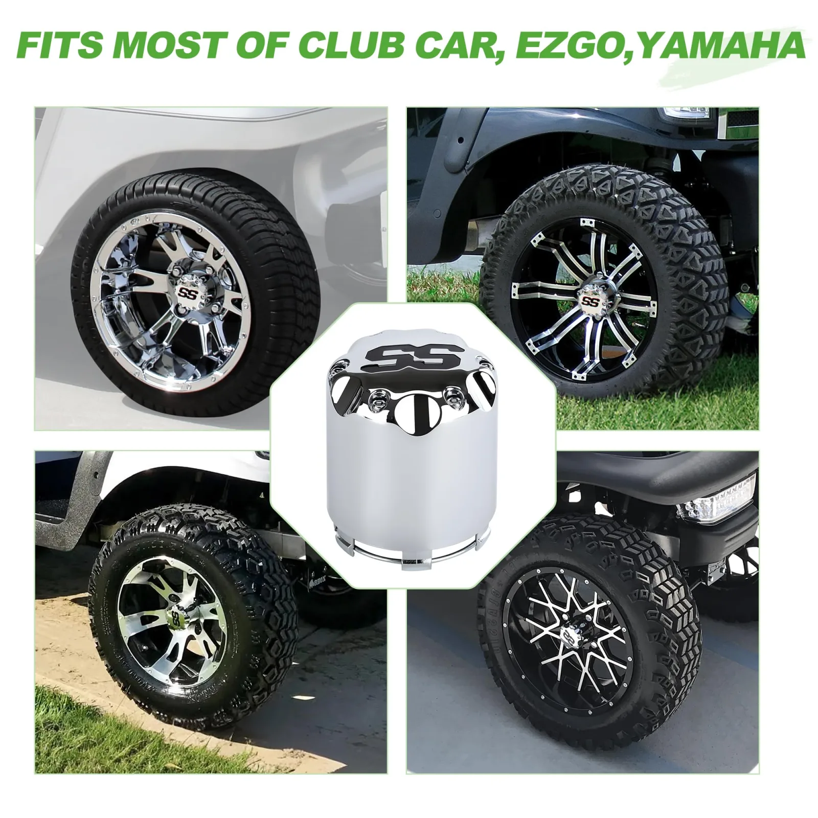 10L0L SS Golf Cart Wheel Center Caps for Modified Wheels image 3