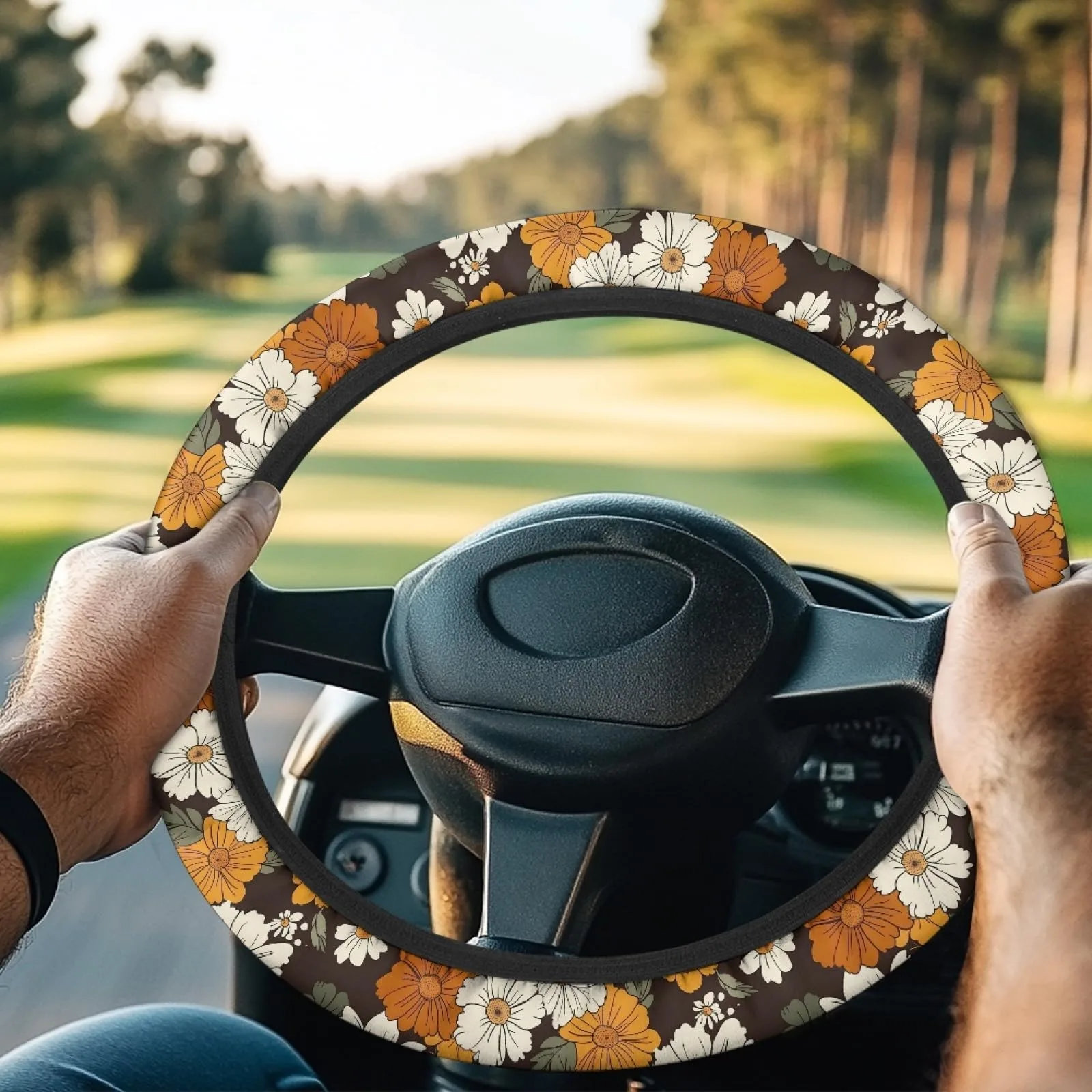 INSTANTARTS Hippie Flower 14-inch Golf Cart Steering Wheel Cover P-CZC7-12-3