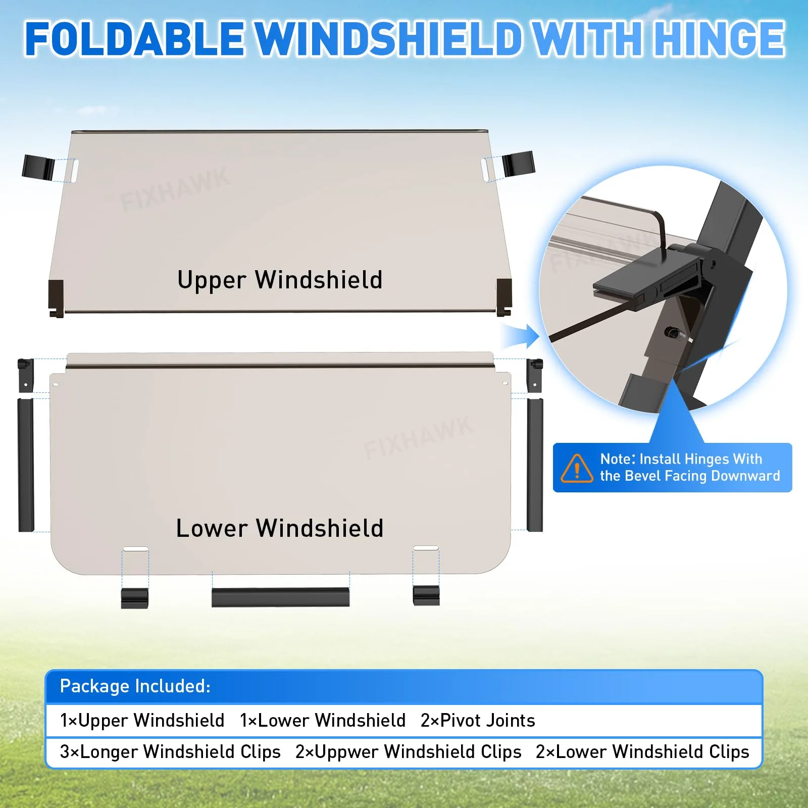 FIXHAWK Tinted Folding Windshield for Club Car DS image 3
