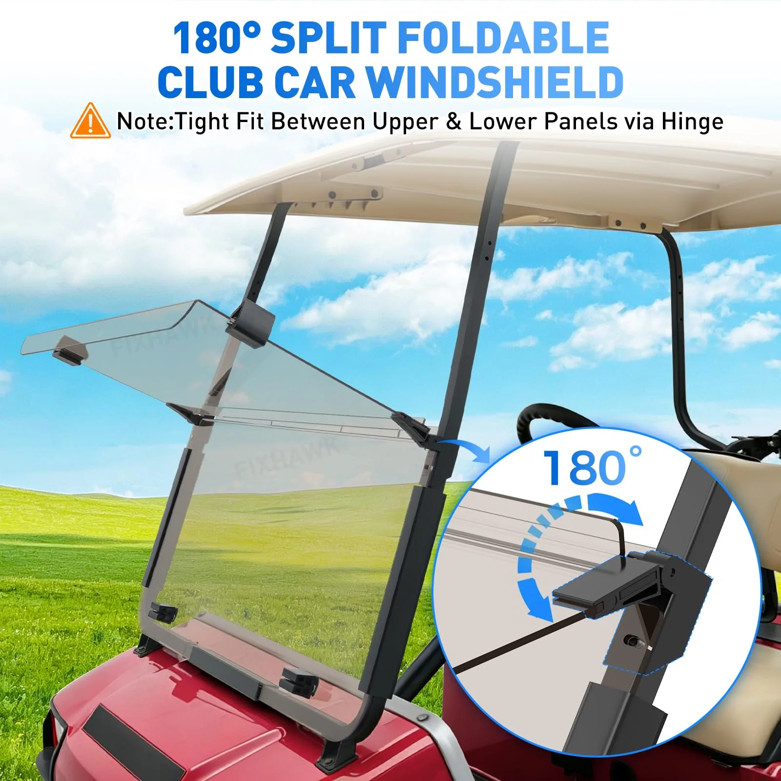 FIXHAWK Tinted Folding Windshield for Club Car DS image 4