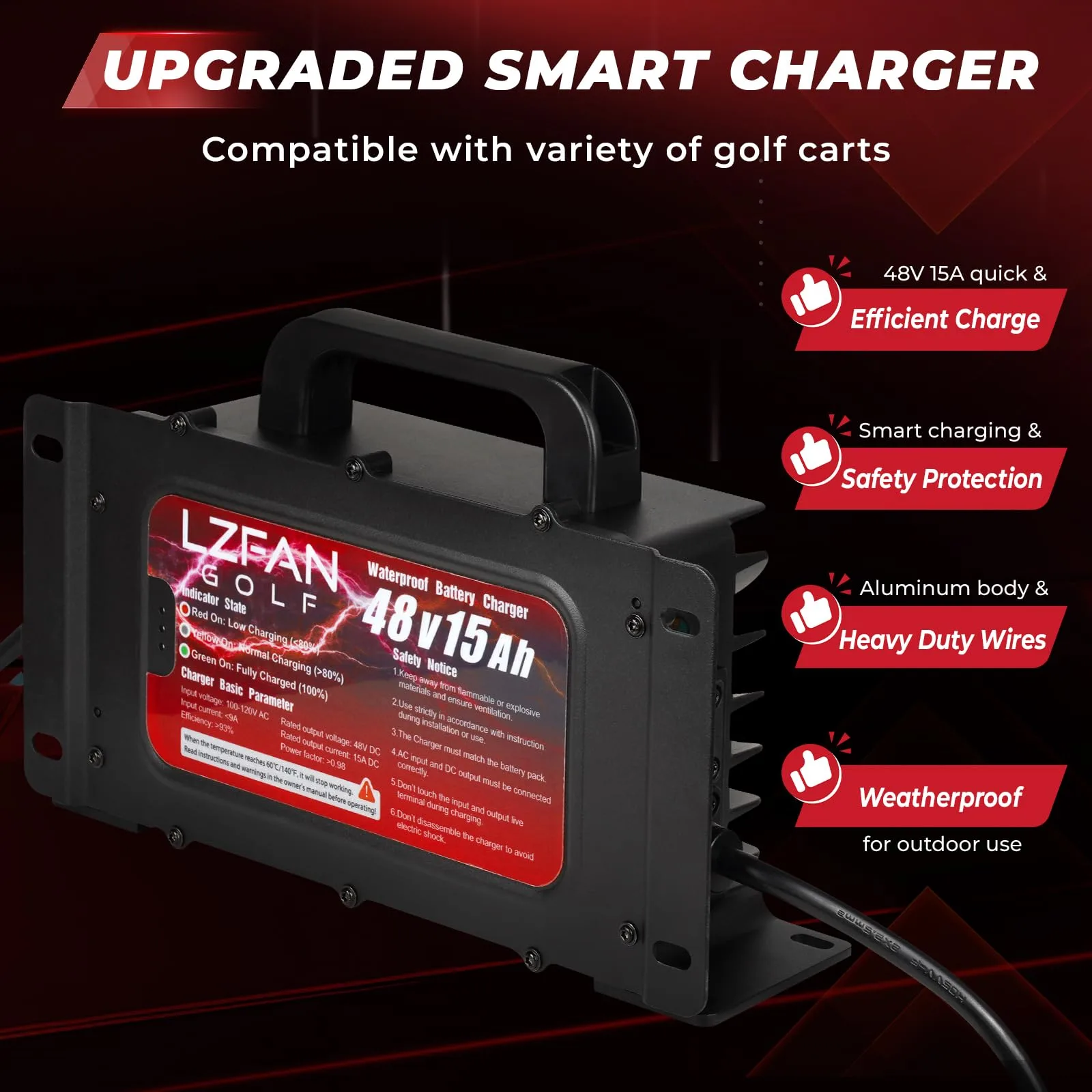 LZFAN 48V 15A Charger for Yamaha G19 and G22 image 3