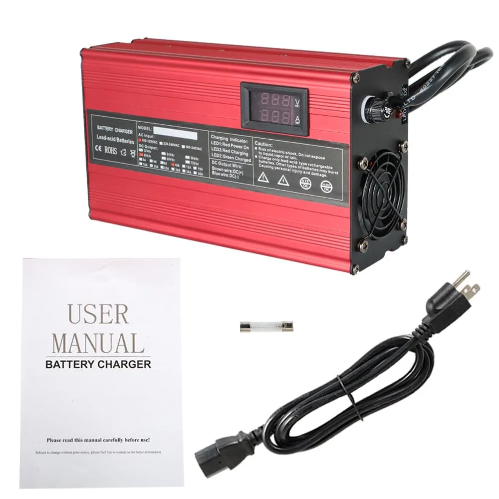 48V 10A Golf Cart Battery Charger, 3-Pin Plug