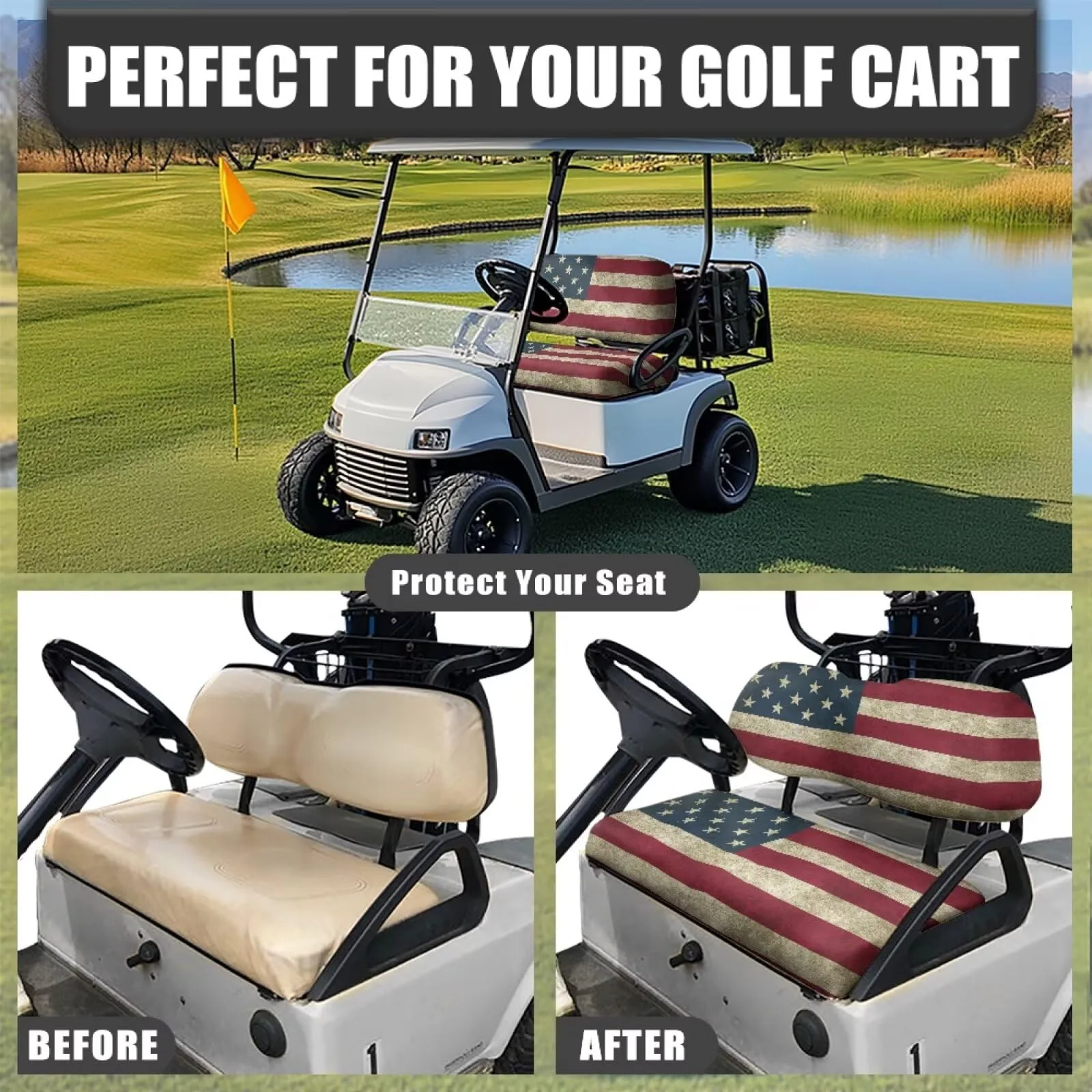 Yewattles Retro American Flag Golf Cart Seat Covers image 4