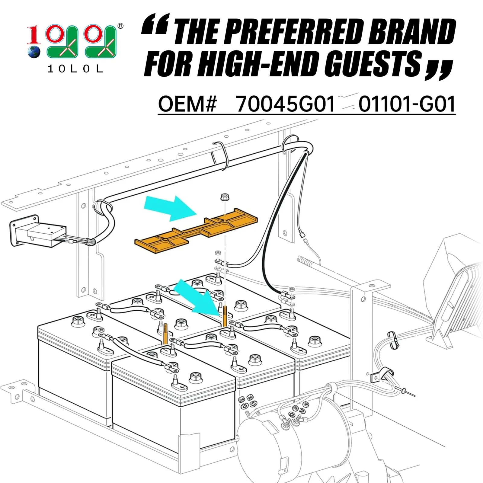 E-Z-GO Battery Hold-Down Plate Kit 70045G01 / 01101-G01 image 2