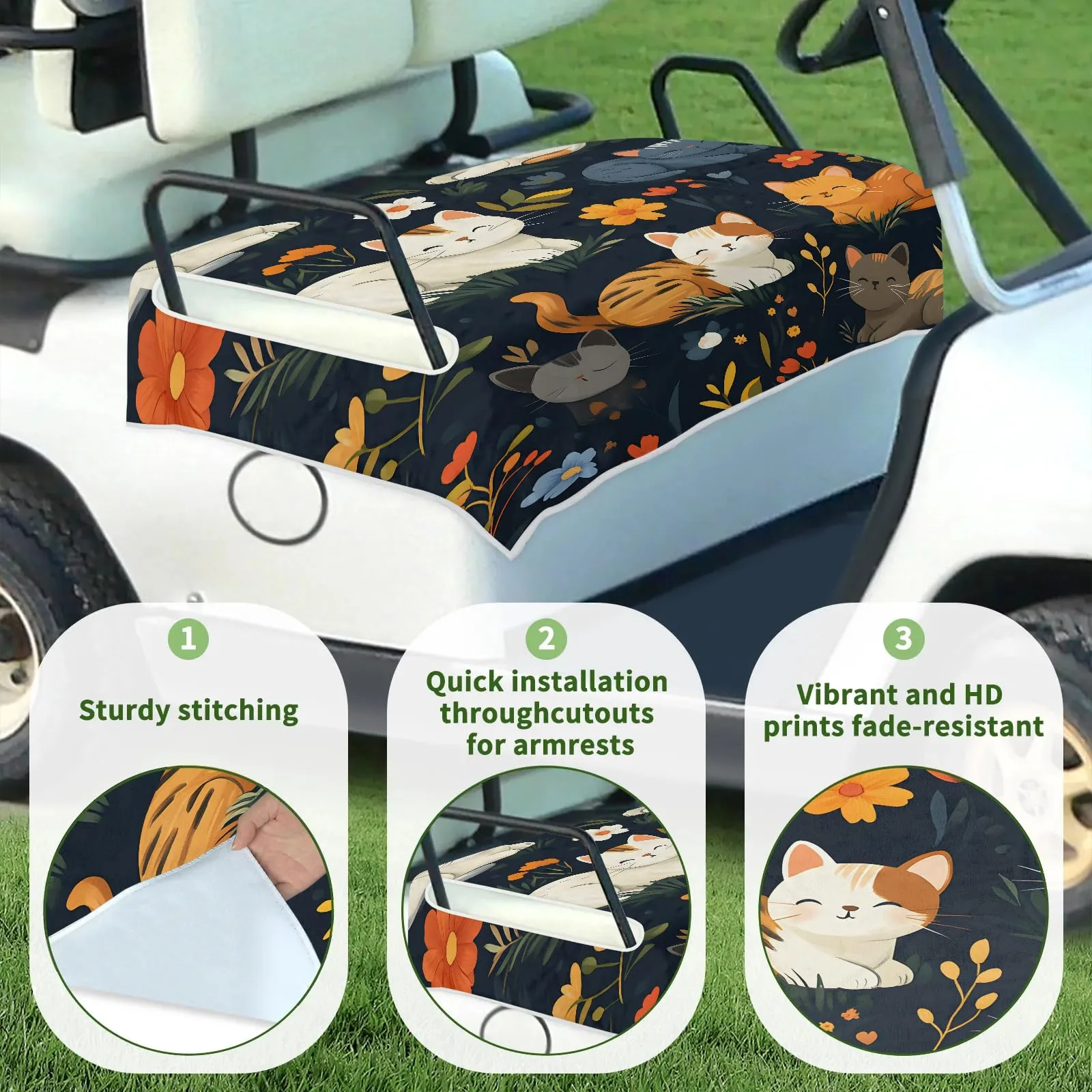 Tiveruda Kawaii Cat Flower Golf Cart Seat Cover image 3
